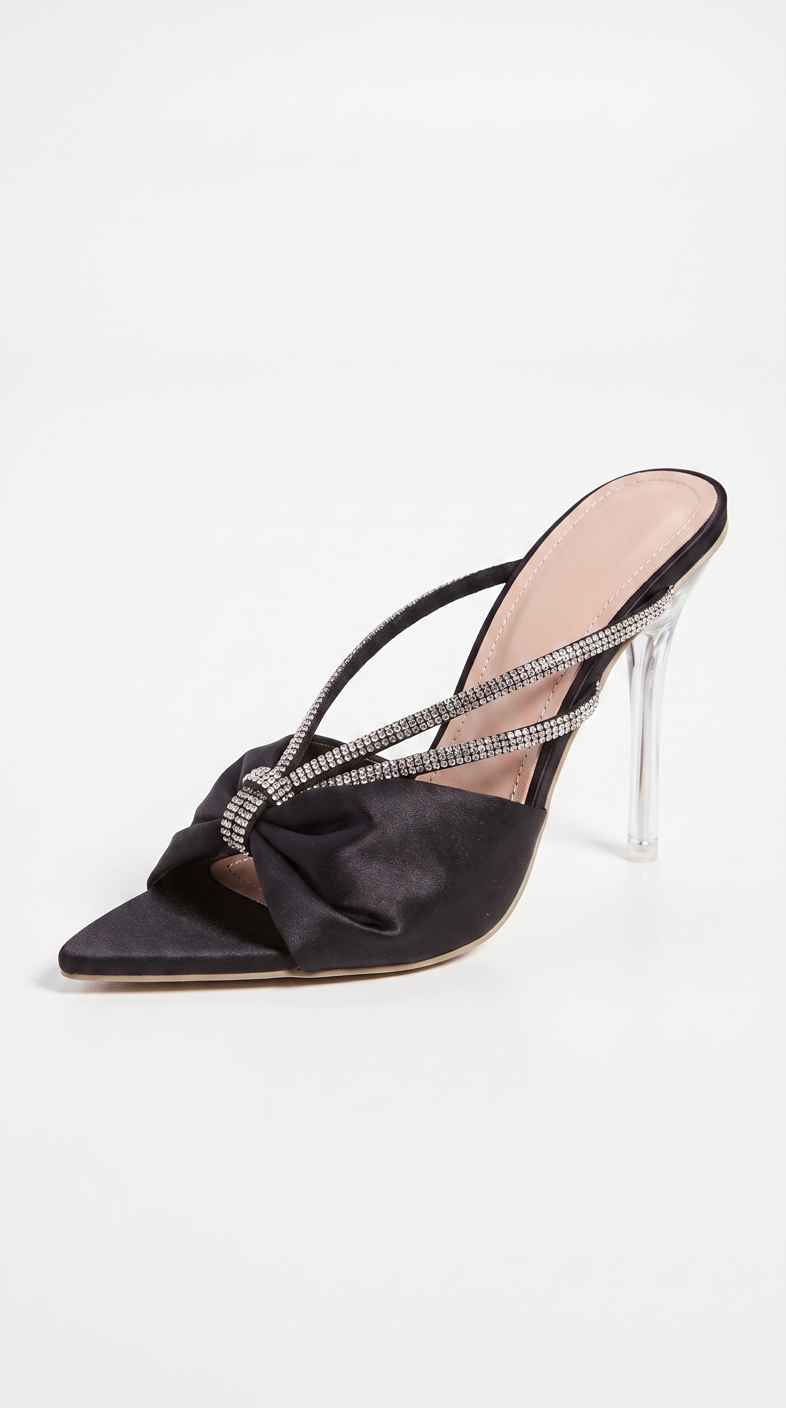 Nero - Rhinestone Knot Satin Lucite Heels Black