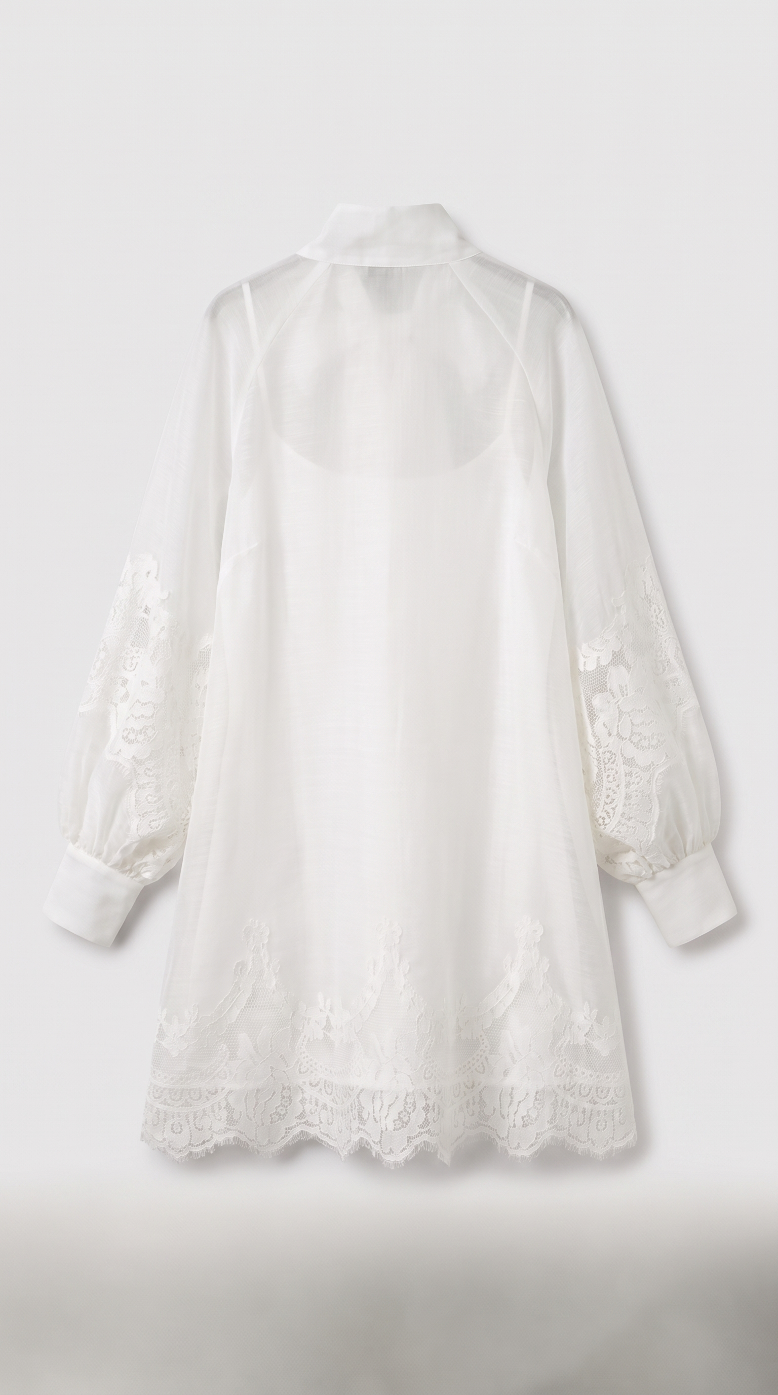 Skia - Lace-Trimmed Sheer Bow-Neck Mini Dress
