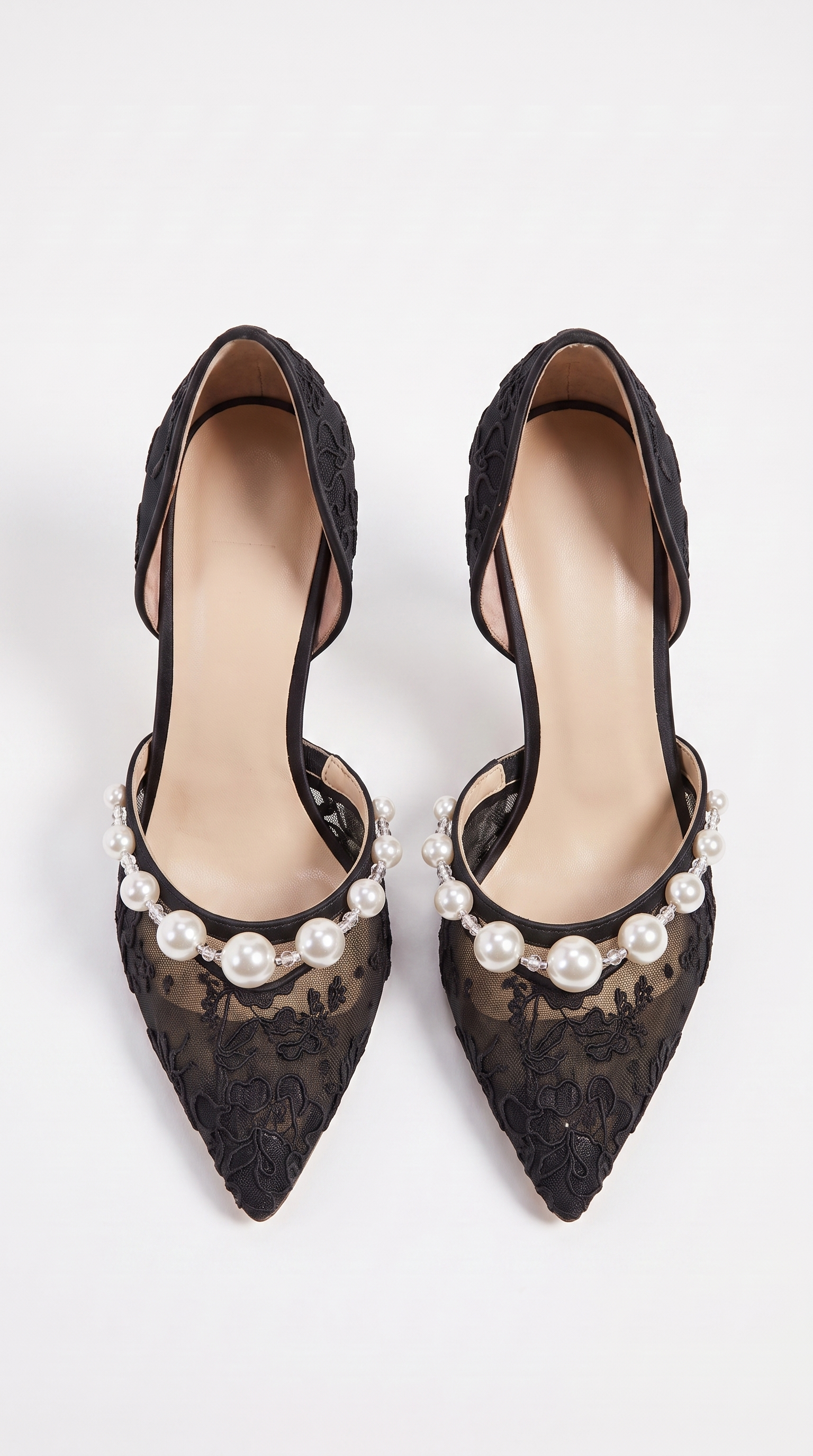 Astor - Pearl-Embellished Lace d'Orsay Pump Black