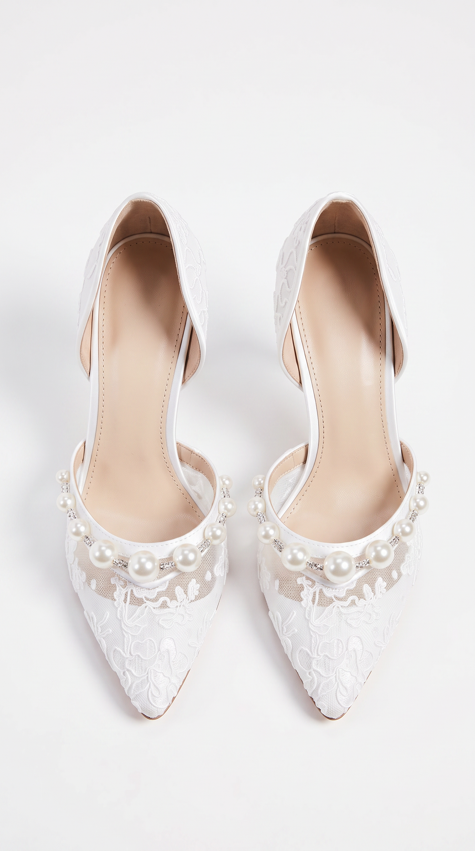 Astor - Pearl-Embellished Lace d'Orsay Pump White
