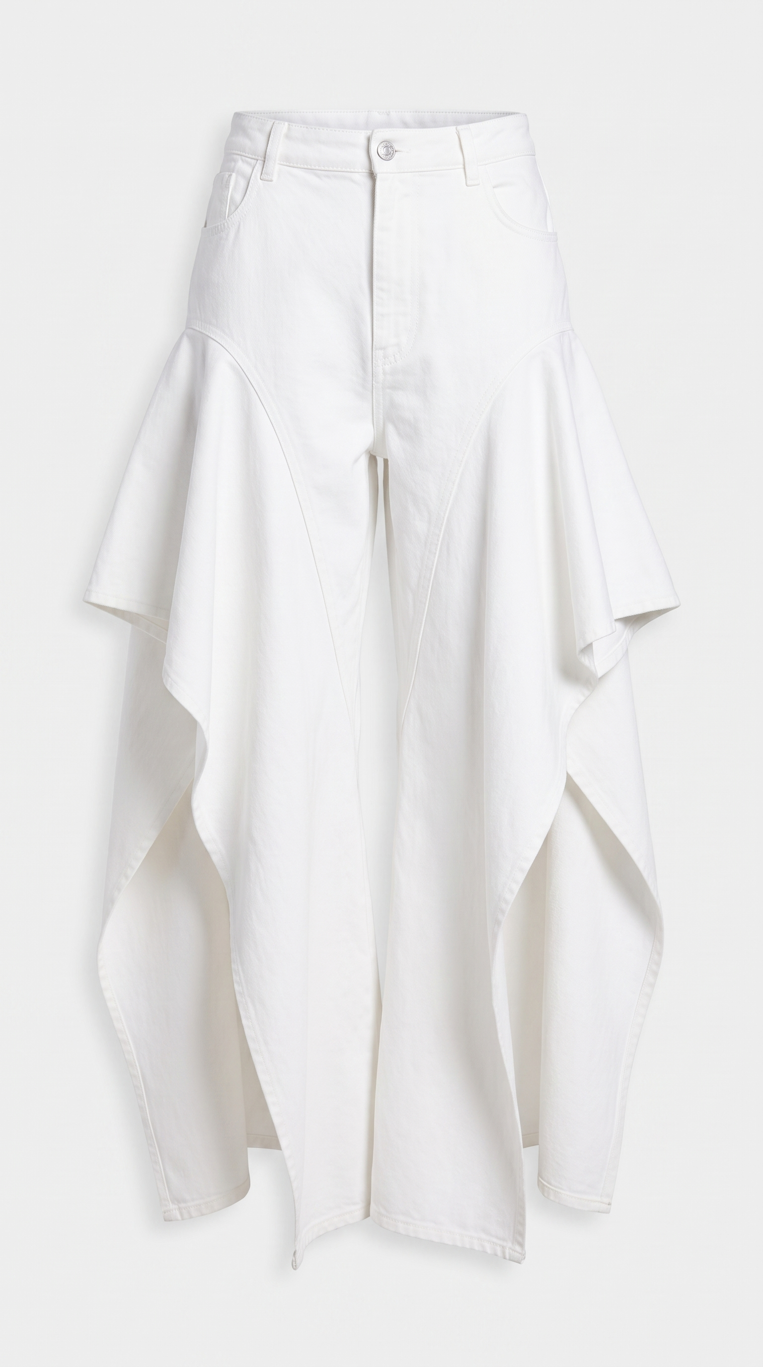 Viro - Sculptural Cascading Side-Ruffle Denim Pants White