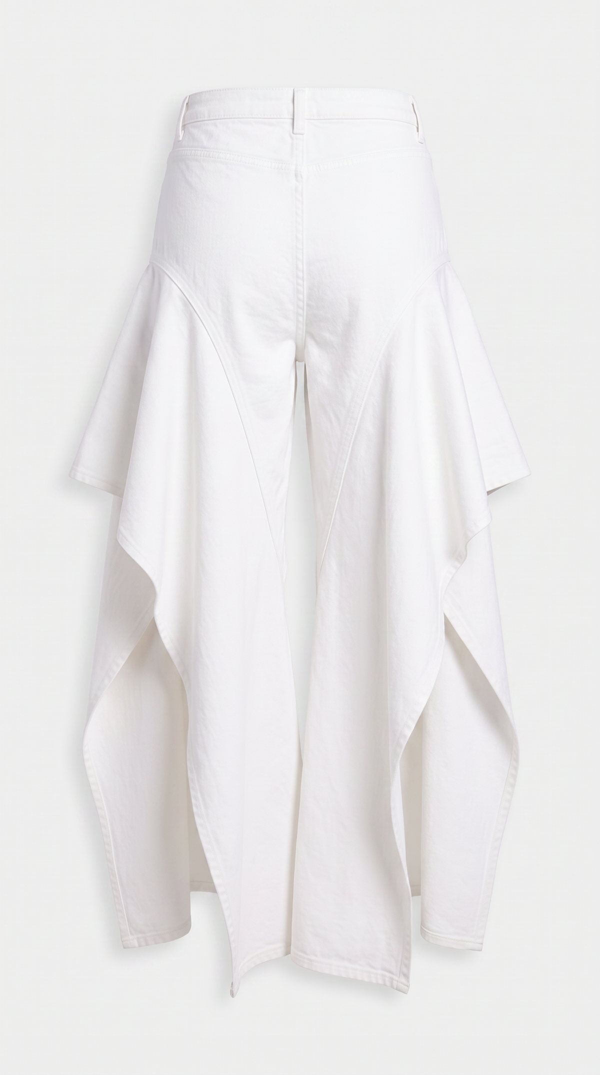 Viro - Sculptural Cascading Side-Ruffle Denim Pants White