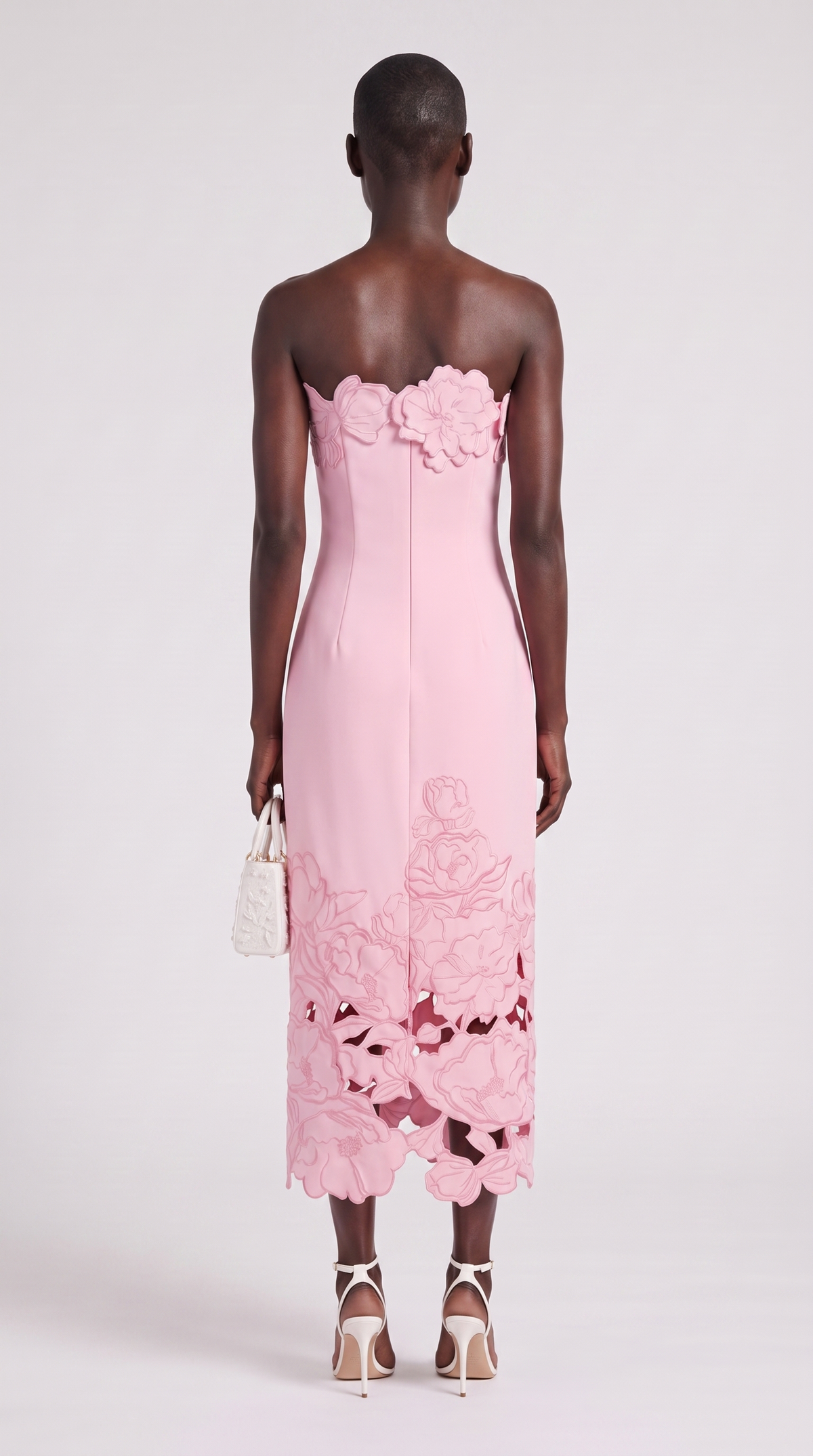 Vero - Strapless Cutout Floral Embroidered Midi Dress