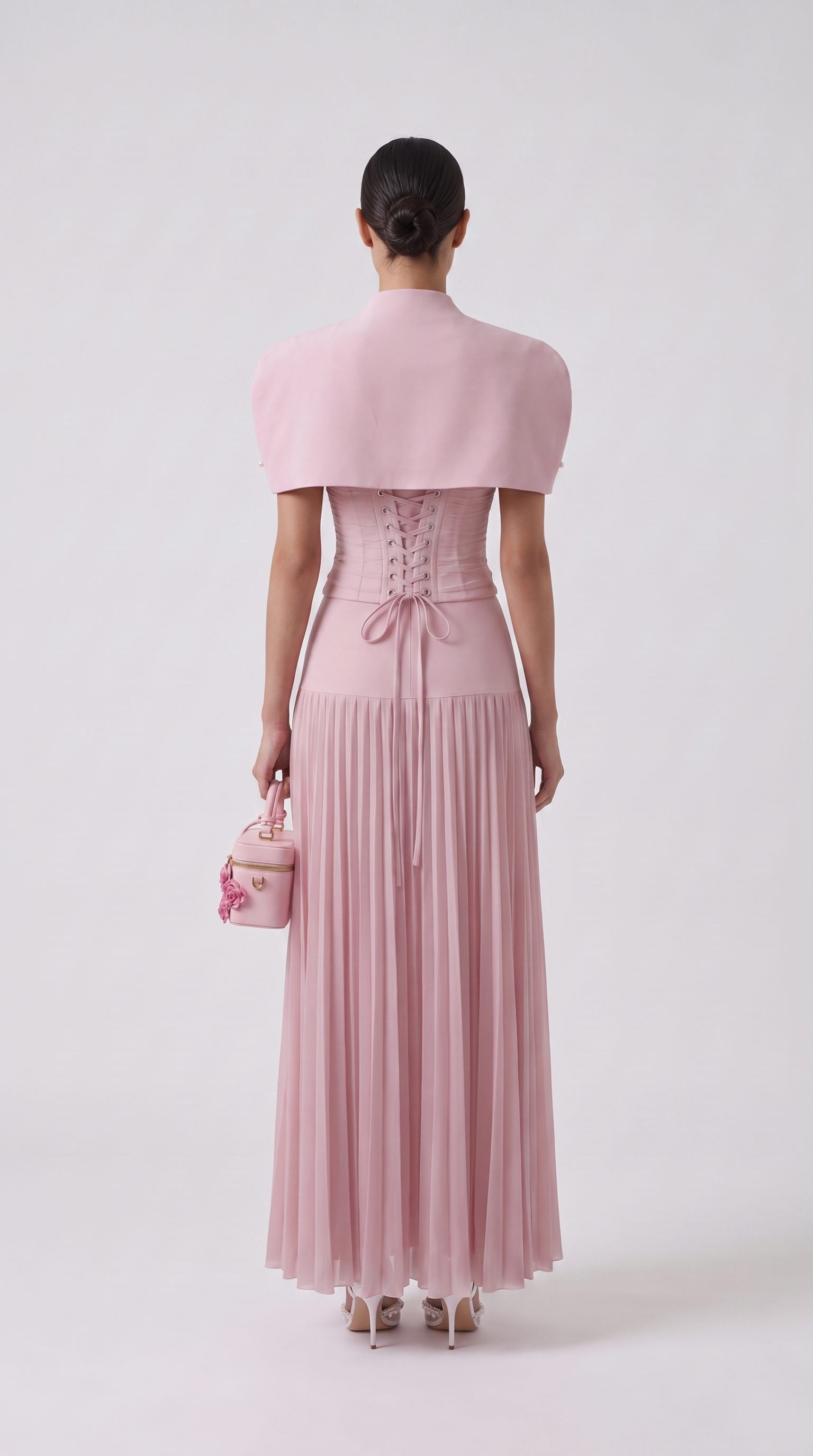 Koa - Embellished Cape Overlay Corseted Maxi Dress