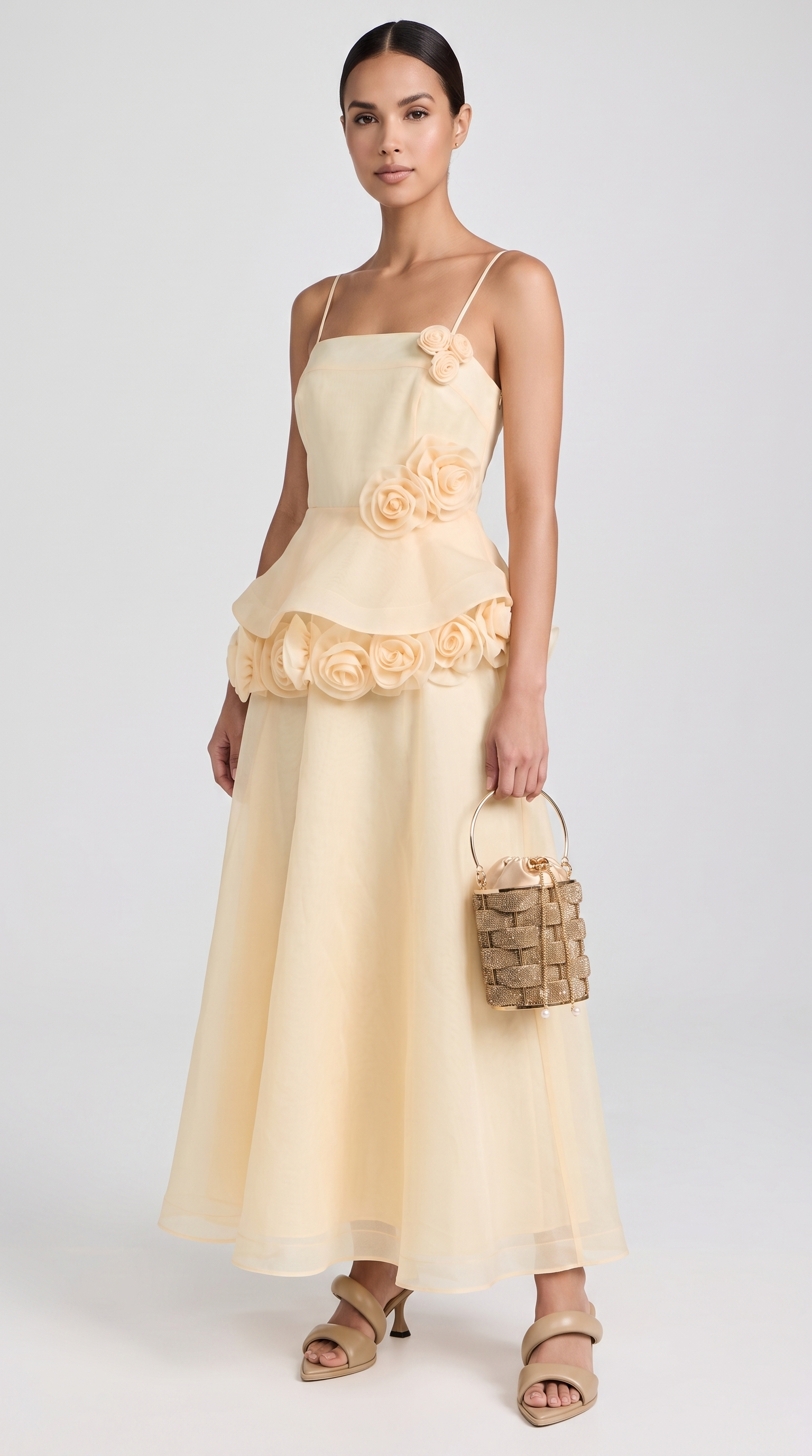 Roda - 3D Rosette Peplum Maxi Dress Yellow