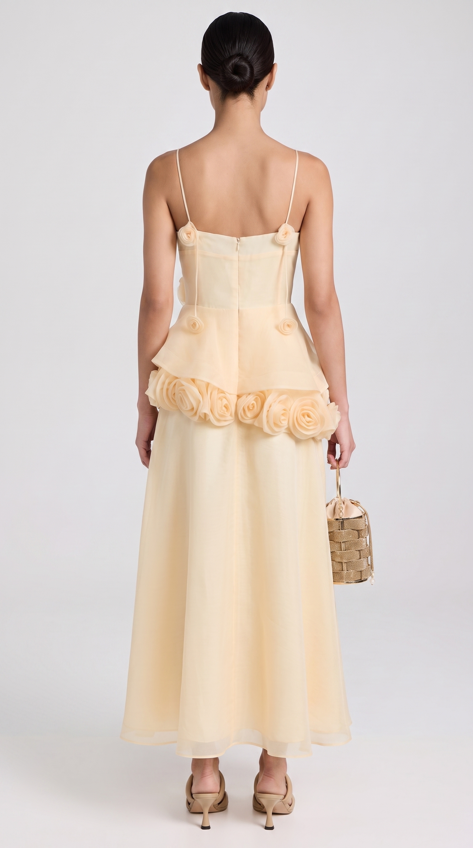 Roda - 3D Rosette Peplum Maxi Dress Yellow