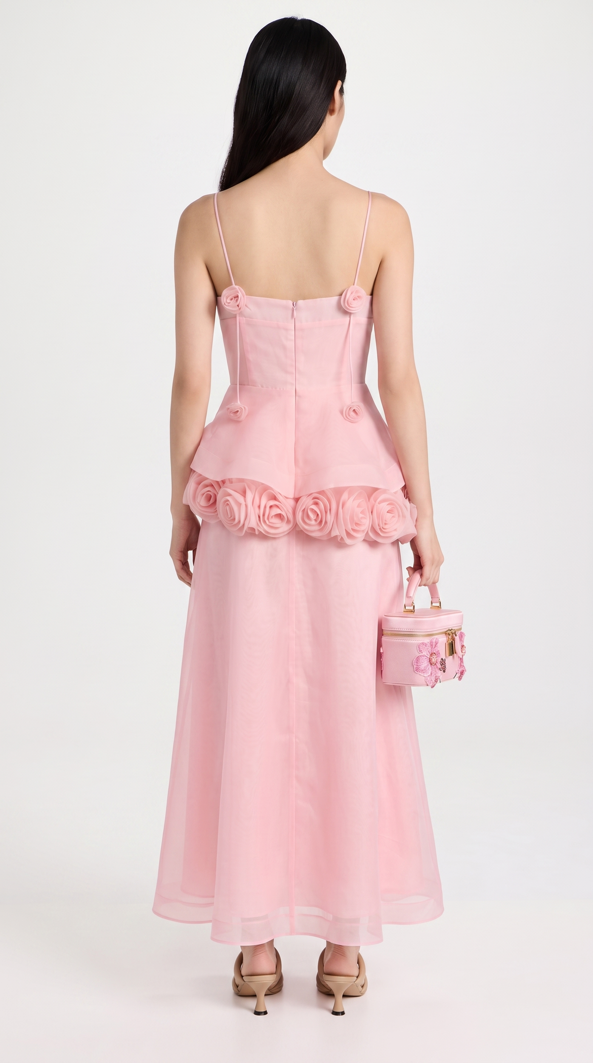 Roda - 3D Rosette Peplum Maxi Dress Pink