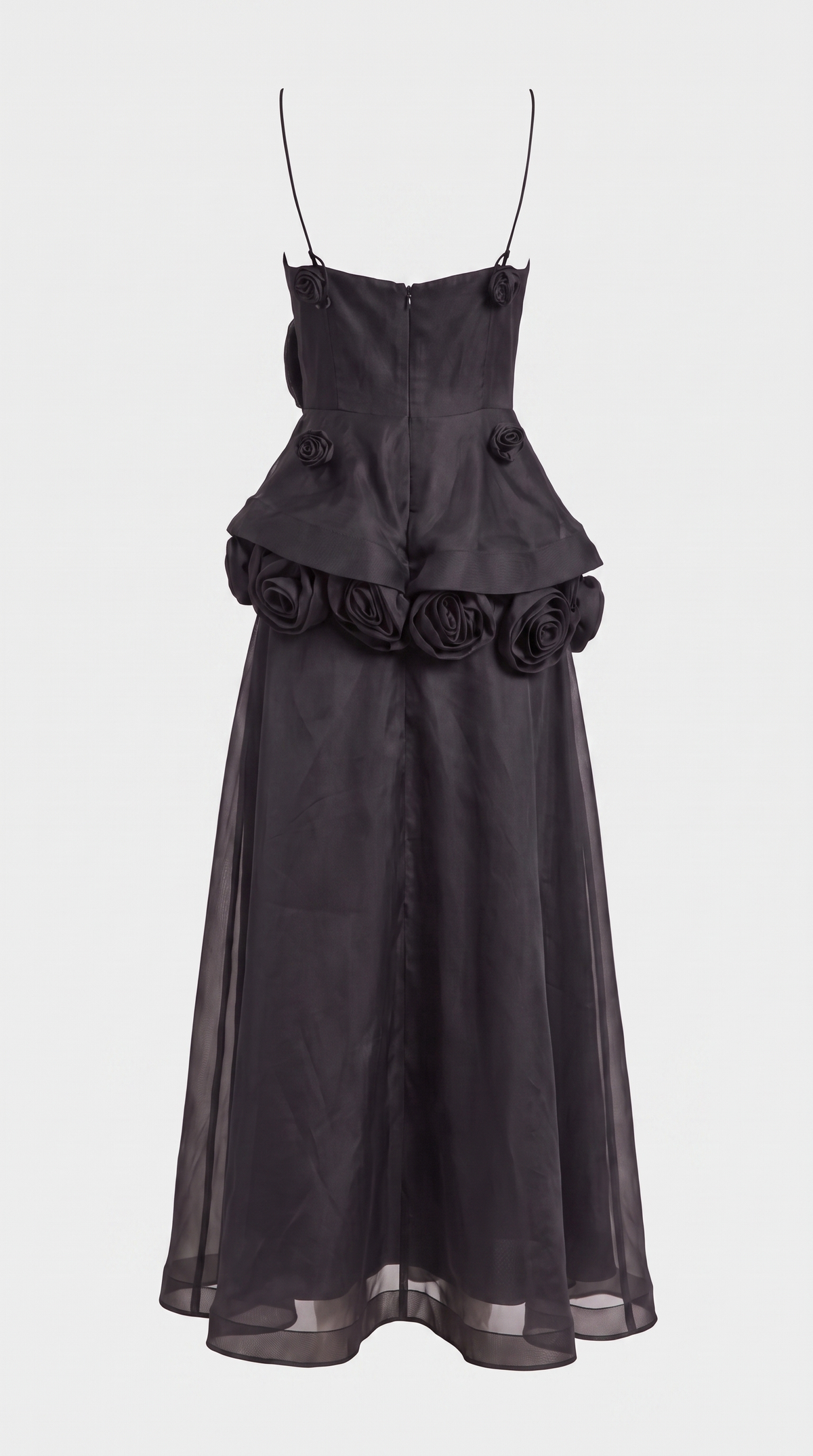 Roda - 3D Rosette Peplum Maxi Dress Black