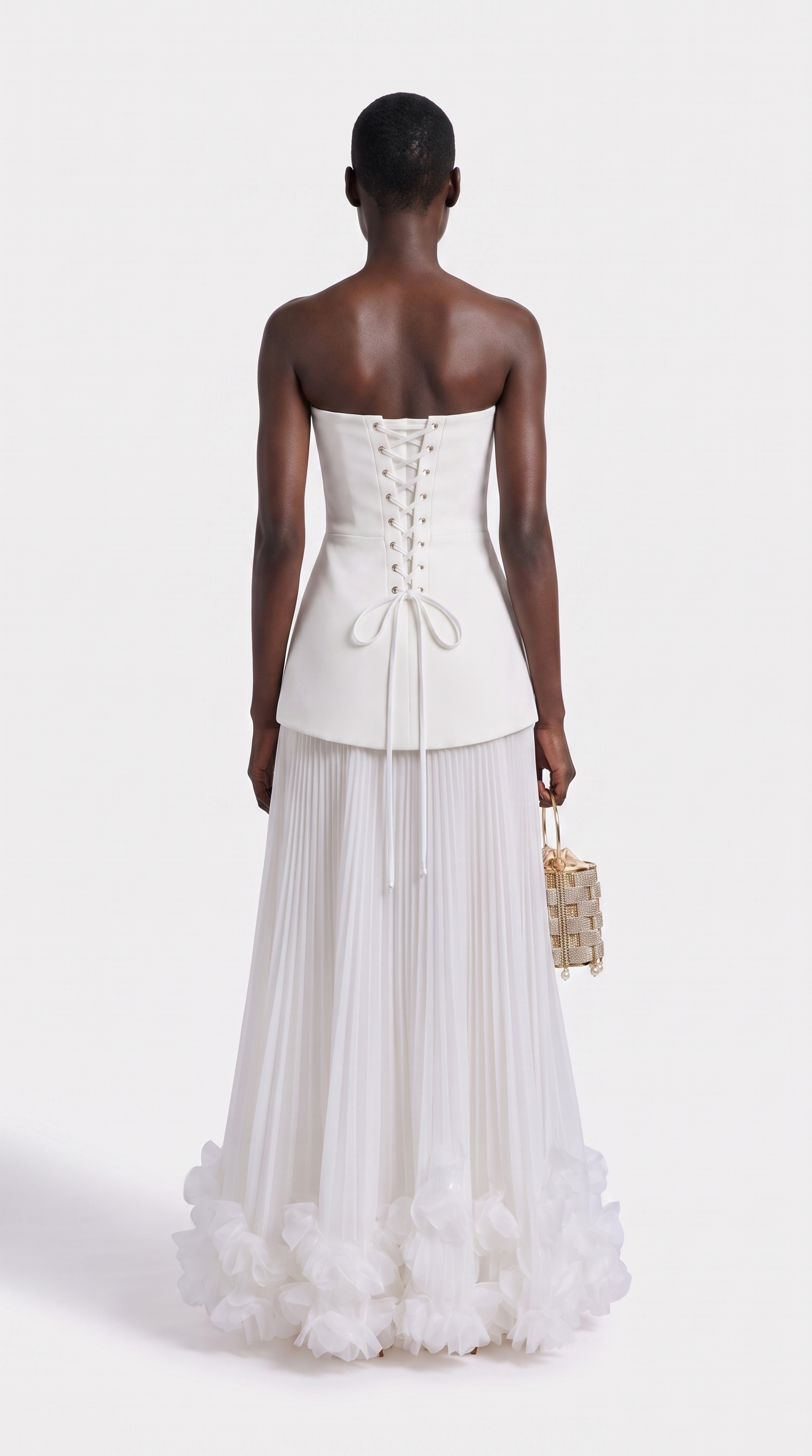 Ceto - Strapless Pleated Rosette-Hem Maxi Gown White