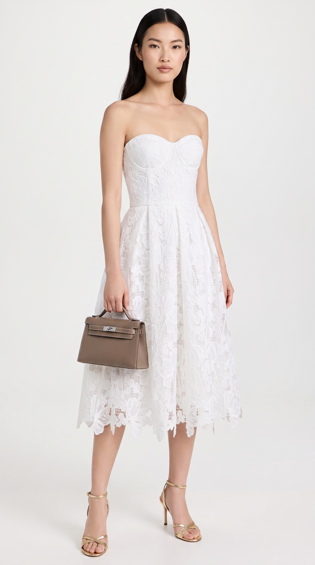 Melos - Embroidered Corseted A-Line Midi Dress White