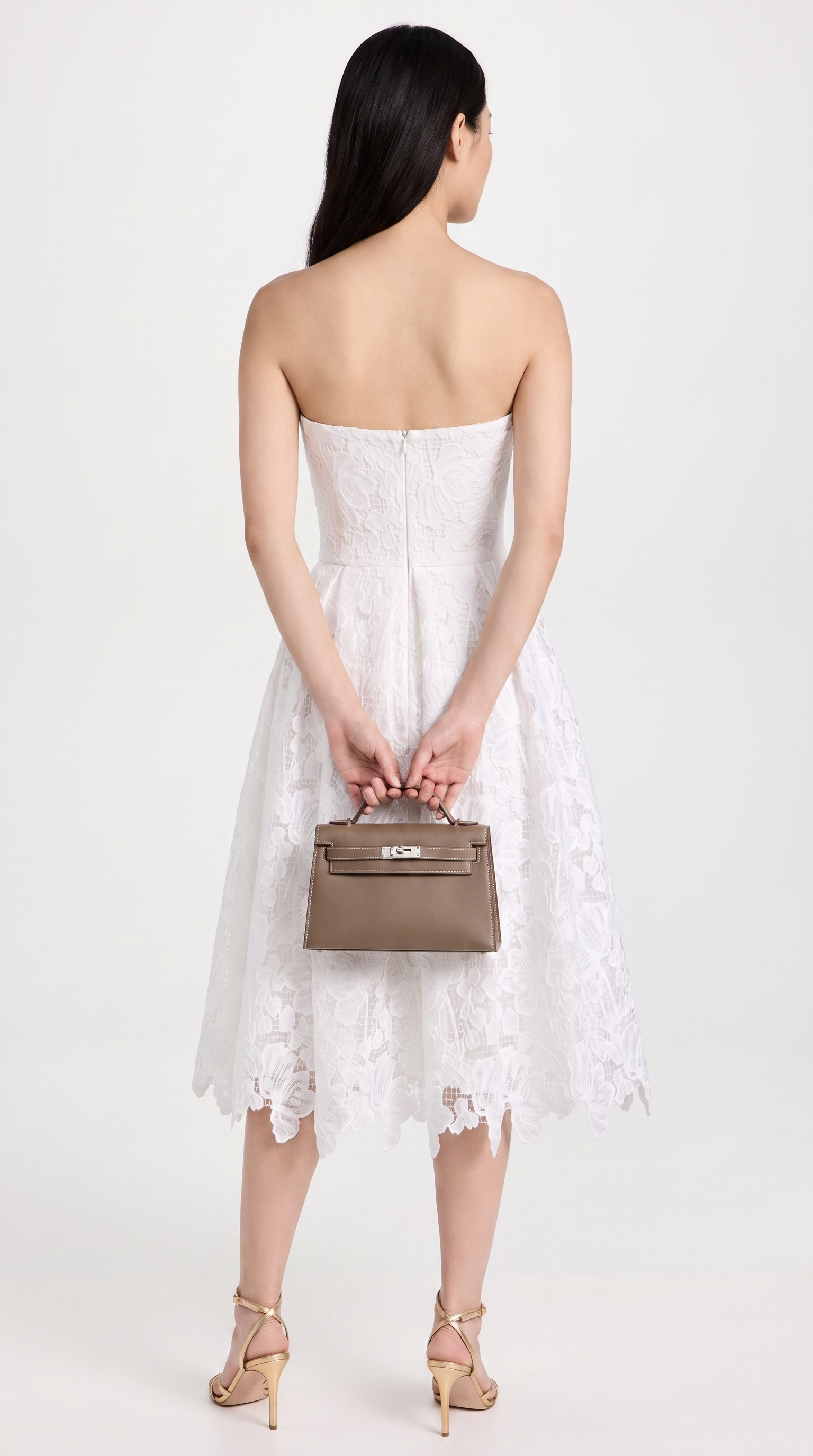 Melos - Embroidered Corseted A-Line Midi Dress White