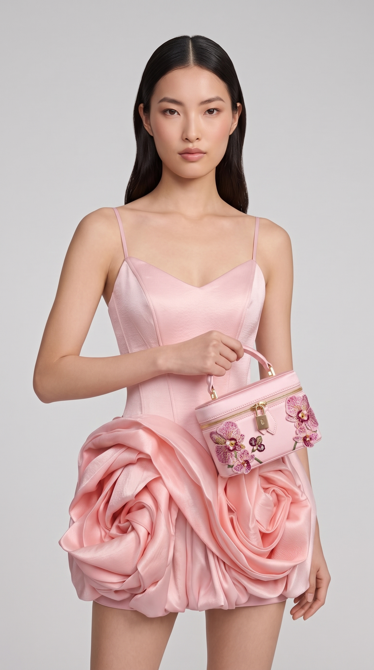 Azaf - 3D Rosette Bubble-Hem Corset Mini Dress Pink