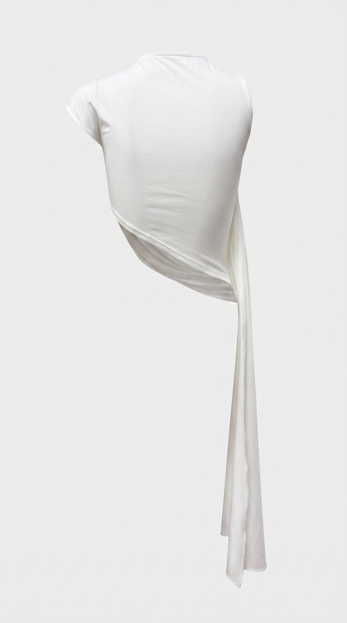 Fira - One-Shoulder Draped Sash-Train Top White