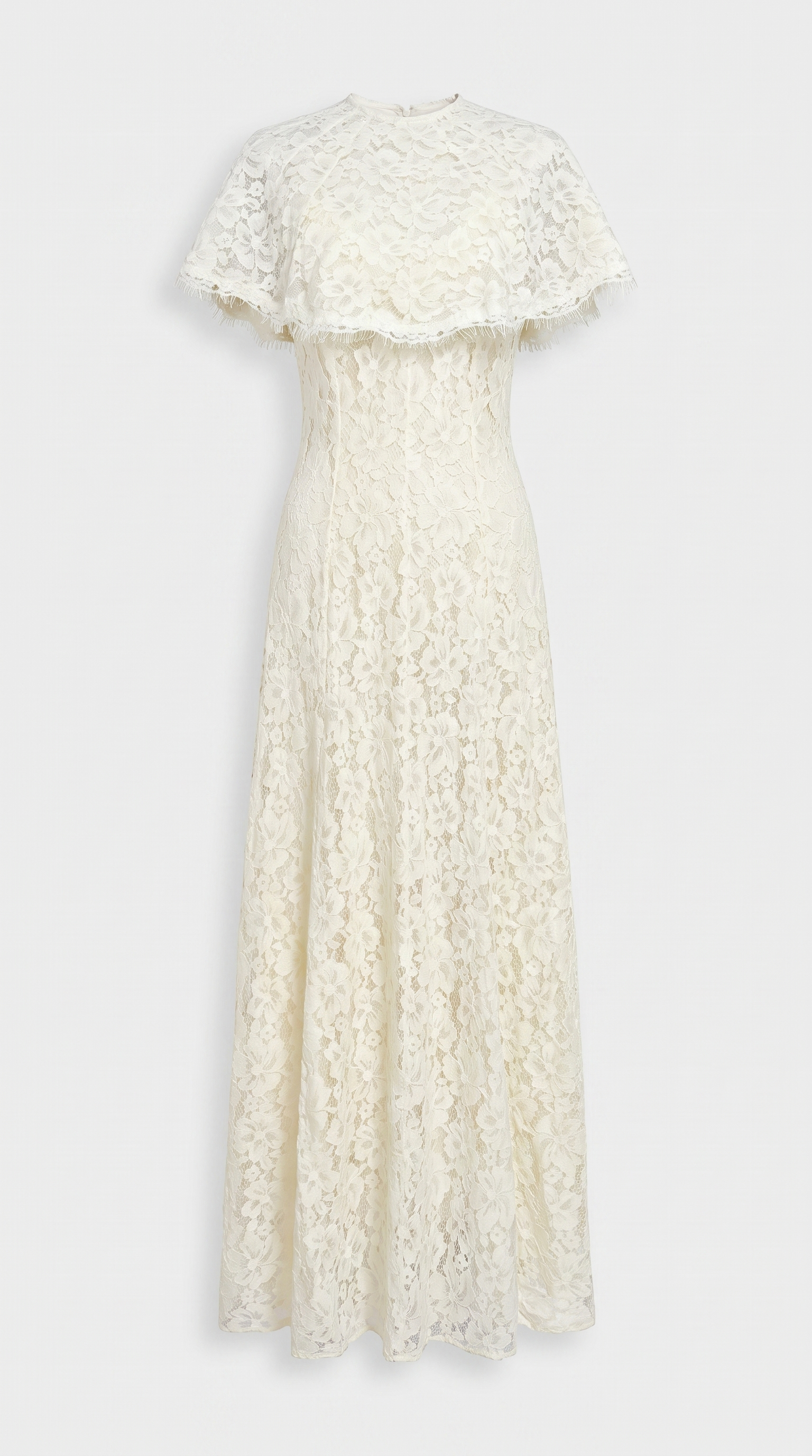 Elba - Lace Maxi Slip Dress with Detachable Capelet Ivory