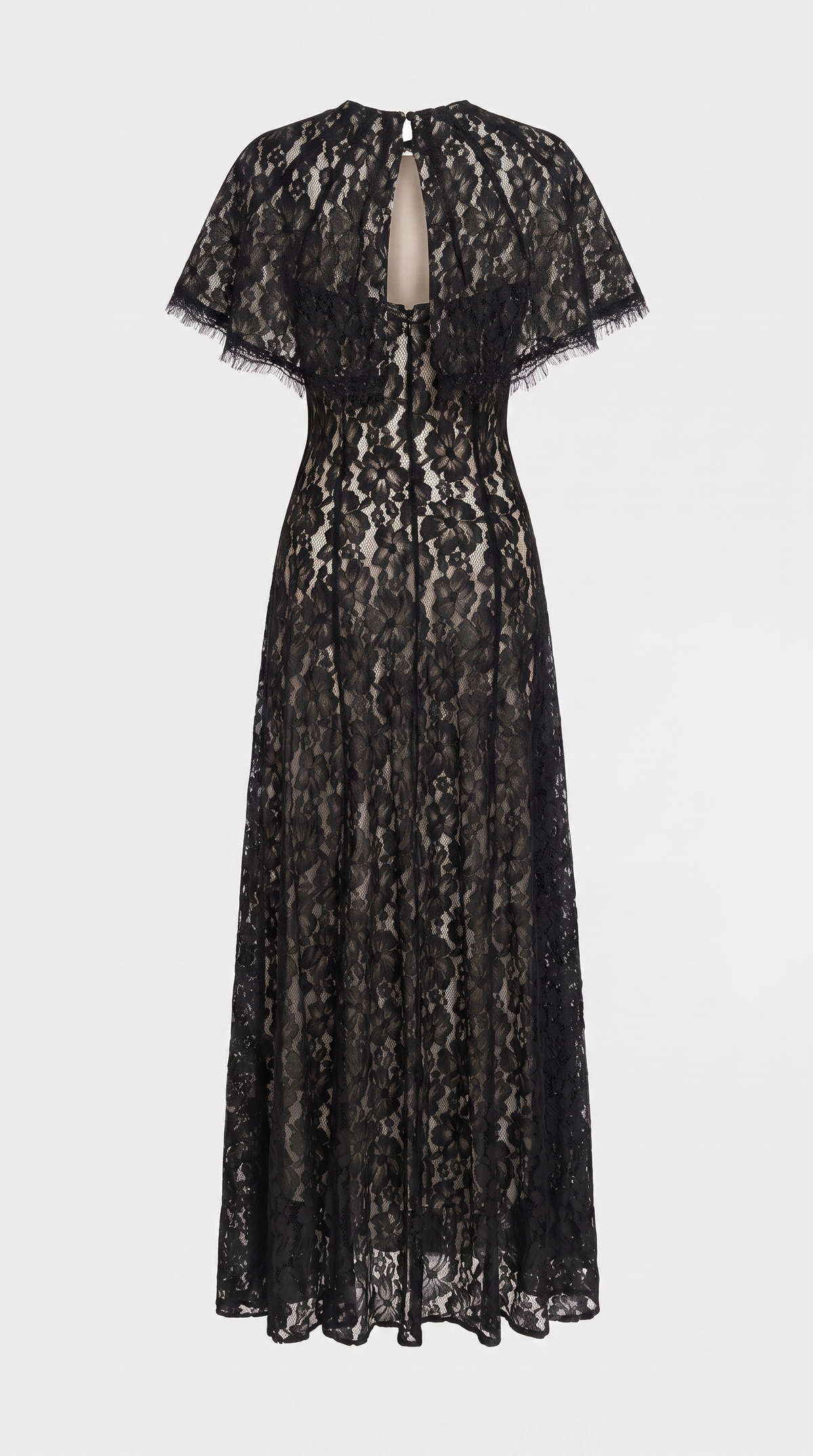 Elba - Lace Maxi Slip Dress with Detachable Capelet Black