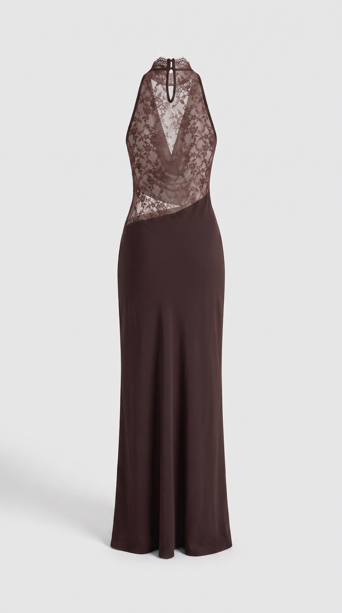 Sabi - Cowl-Neck Lace-Panel Open-Back Maxi Dress Brown