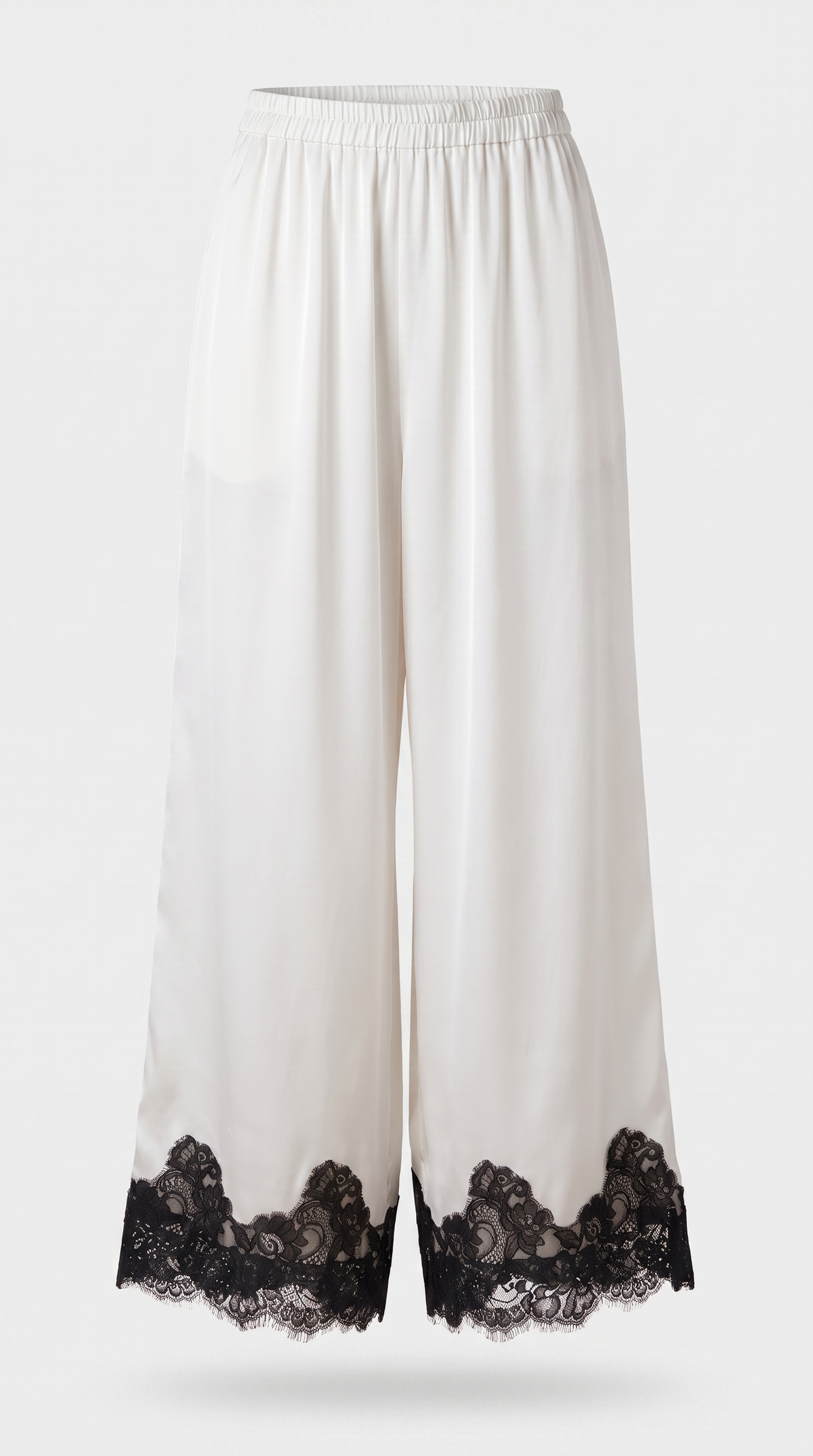 Anima - Lace-Trimmed Handkerchief Cape Top & Wide-Leg Pants Set White