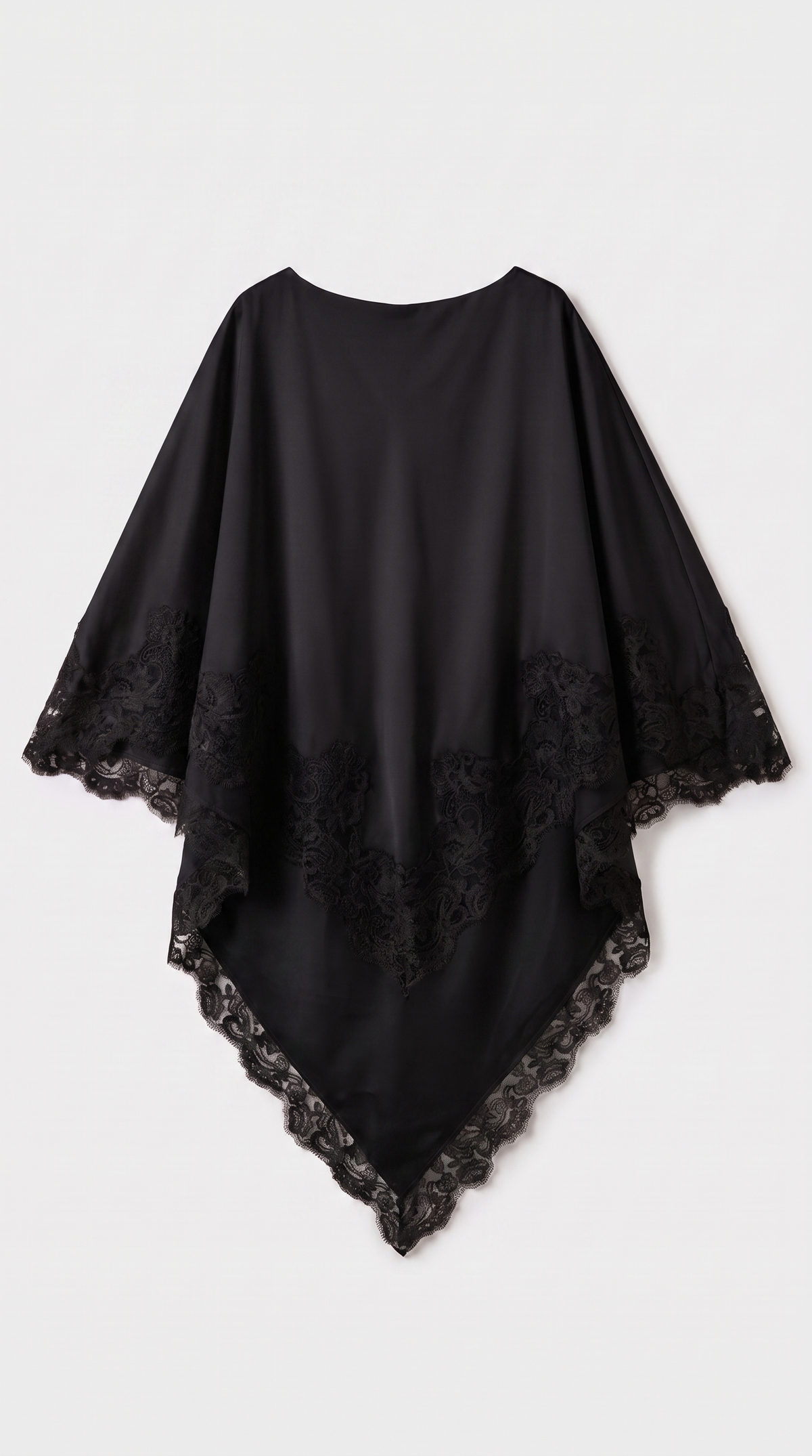 Anima - Lace-Trimmed Handkerchief Cape Top & Wide-Leg Pants Set Black