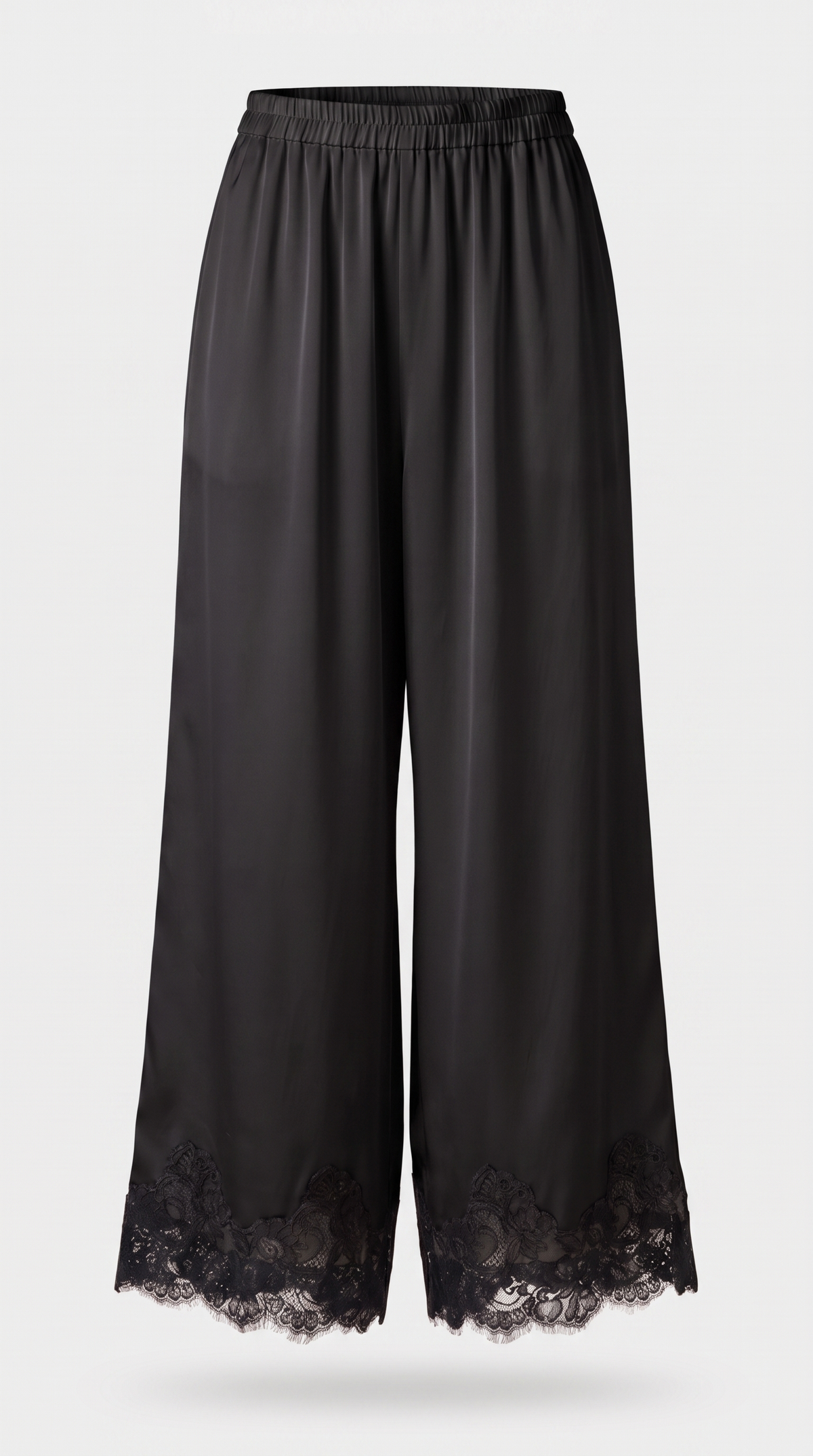 Anima - Lace-Trimmed Handkerchief Cape Top & Wide-Leg Pants Set Black