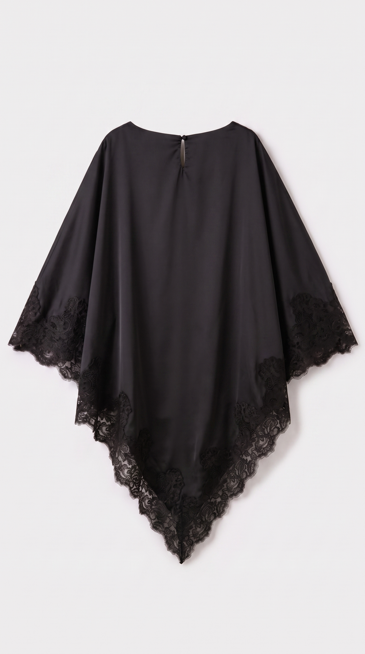 Anima - Lace-Trimmed Handkerchief Cape Top & Wide-Leg Pants Set Black