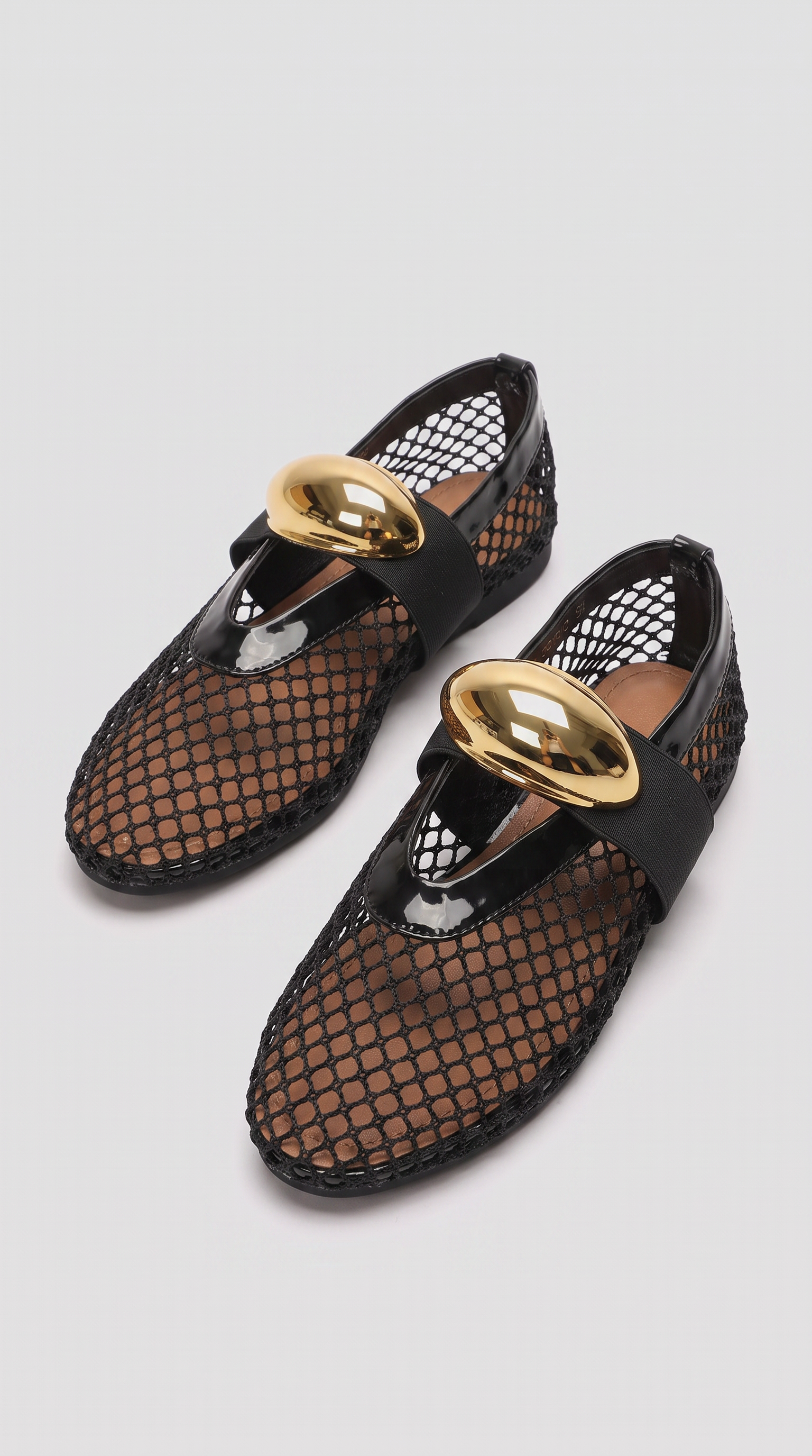 Spesa - Sculptural Gold-Orb Mesh Ballet Flats Black