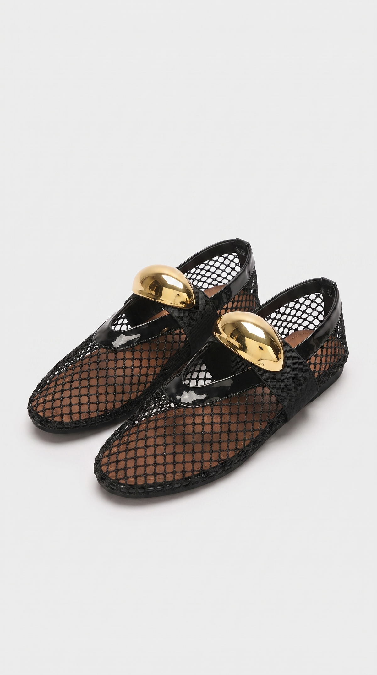 Spesa - Sculptural Gold-Orb Mesh Ballet Flats Black
