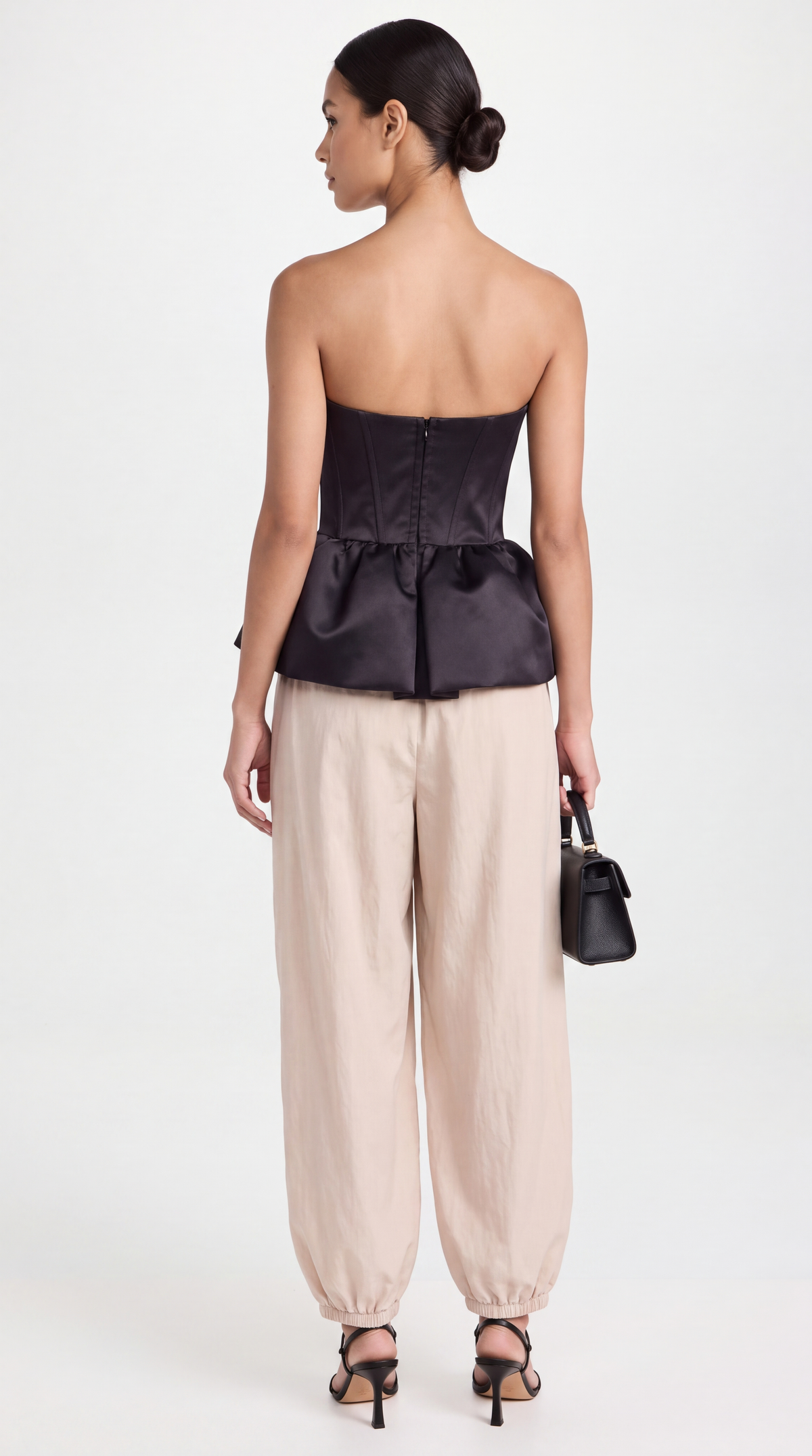 Salina - Strapless Cutout Plunge Peplum Corset Top Black