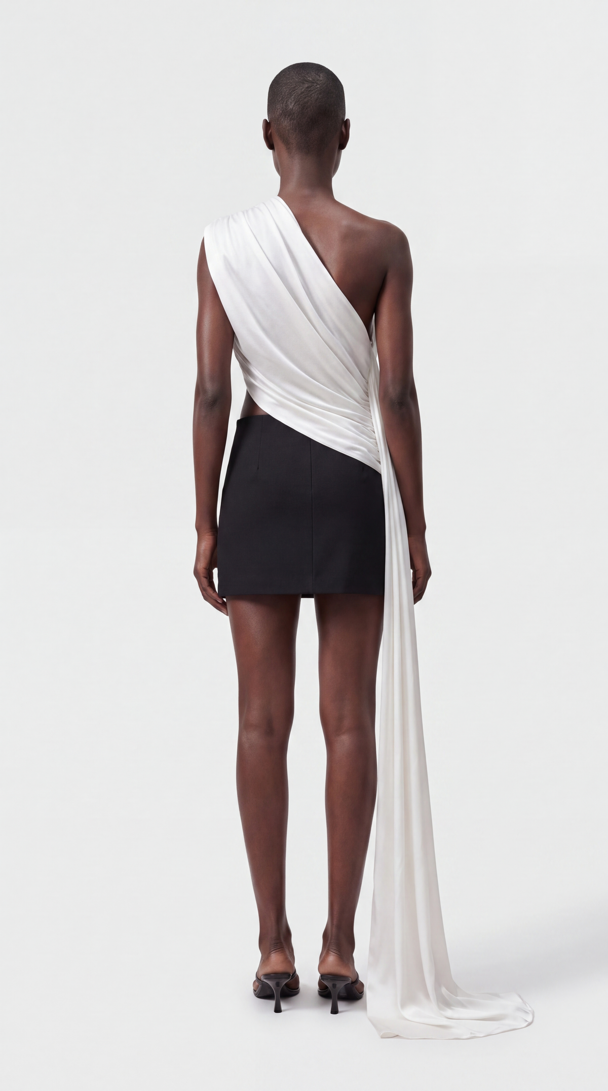 Fira - One-Shoulder Draped Sash-Train Top White