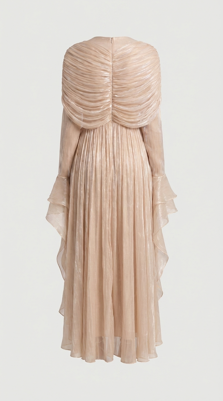 Kara - Unregelmäßig plissiertes Rüschkleid Hell-Aprikose