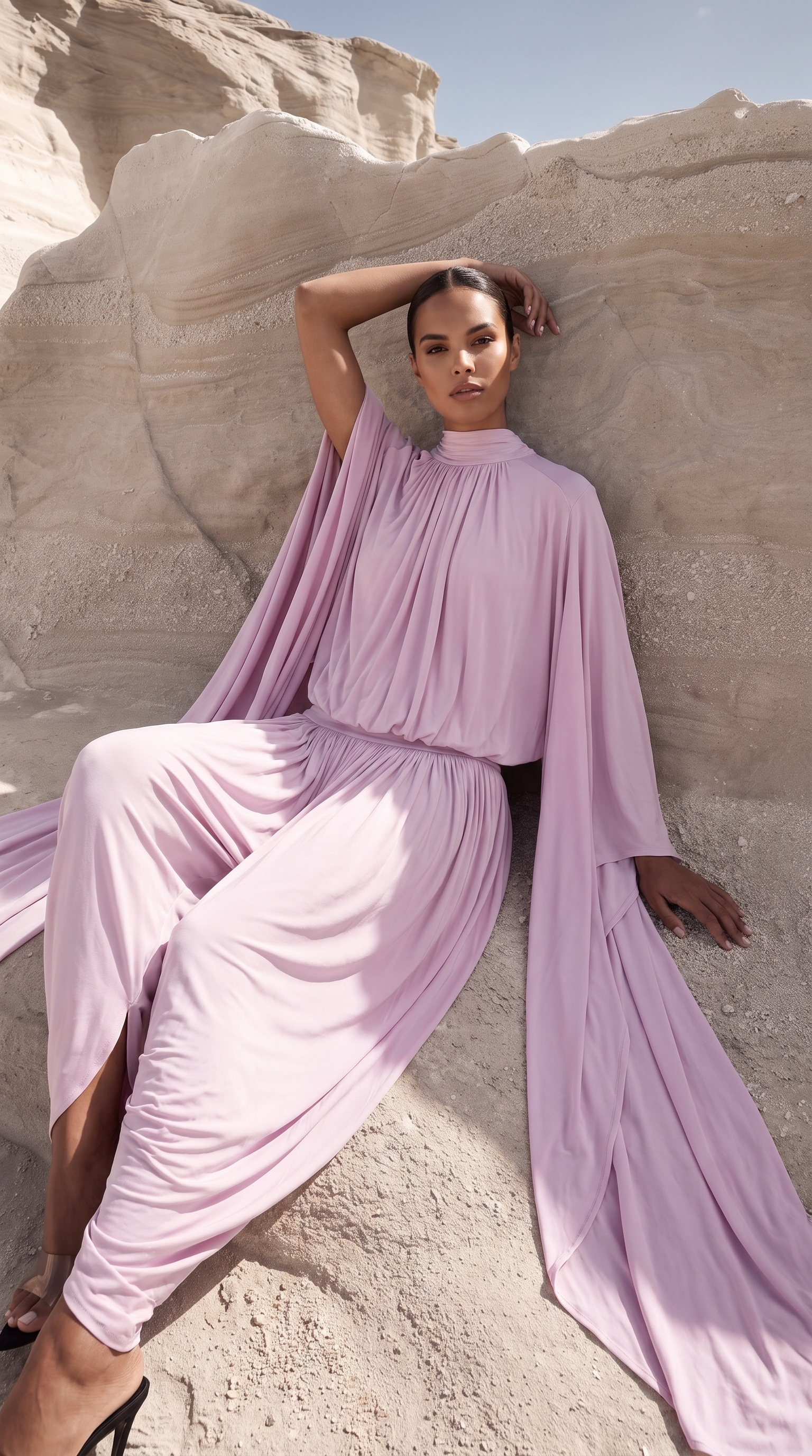 Nasia - Draped Cape Top & Pleated Harem Pants Two-Piece Set Pink