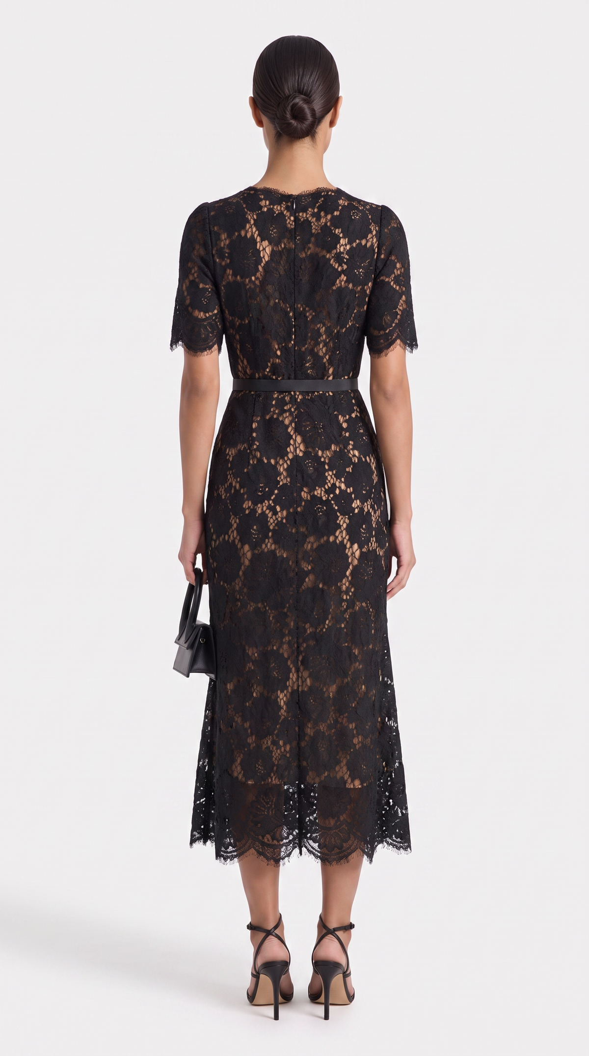 Rhea - Eyelash Lace Trumpet Midi Dress
