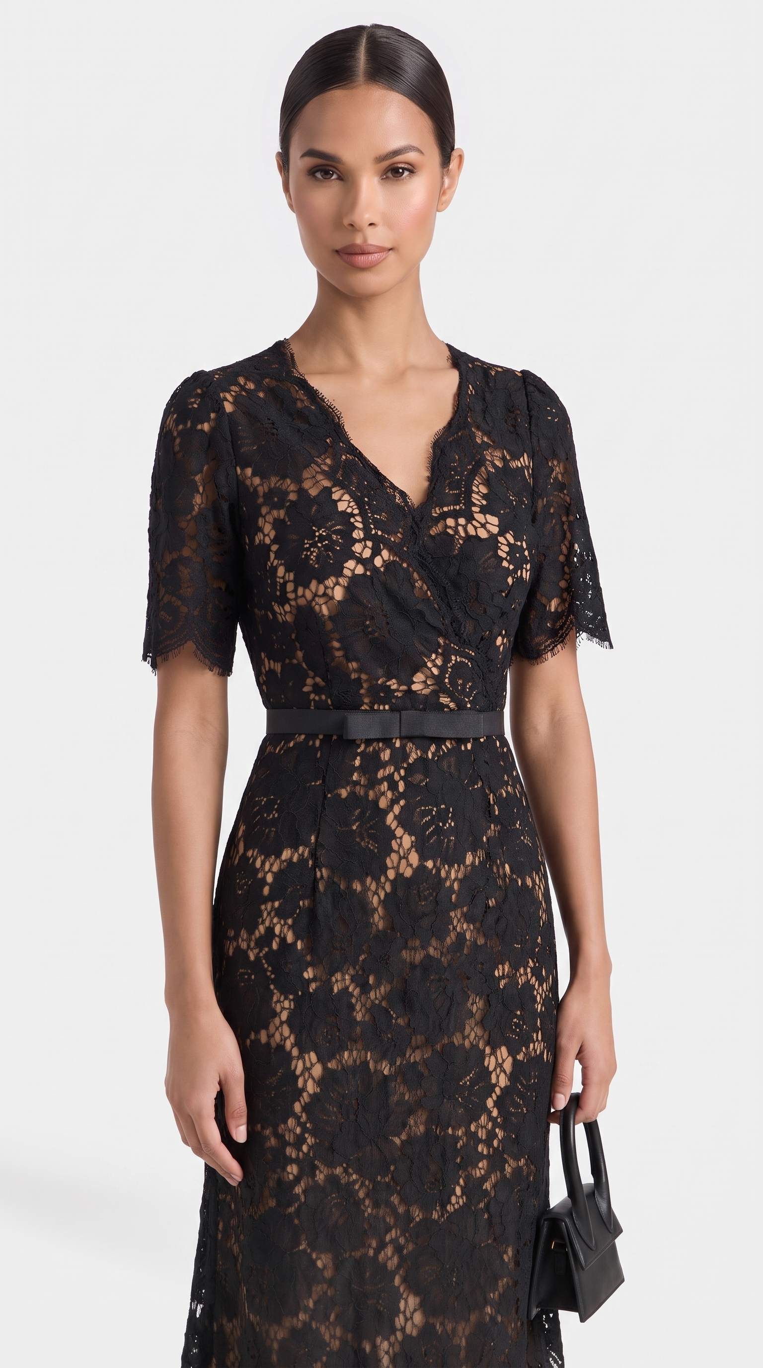 Rhea - Eyelash Lace Trumpet Midi Dress