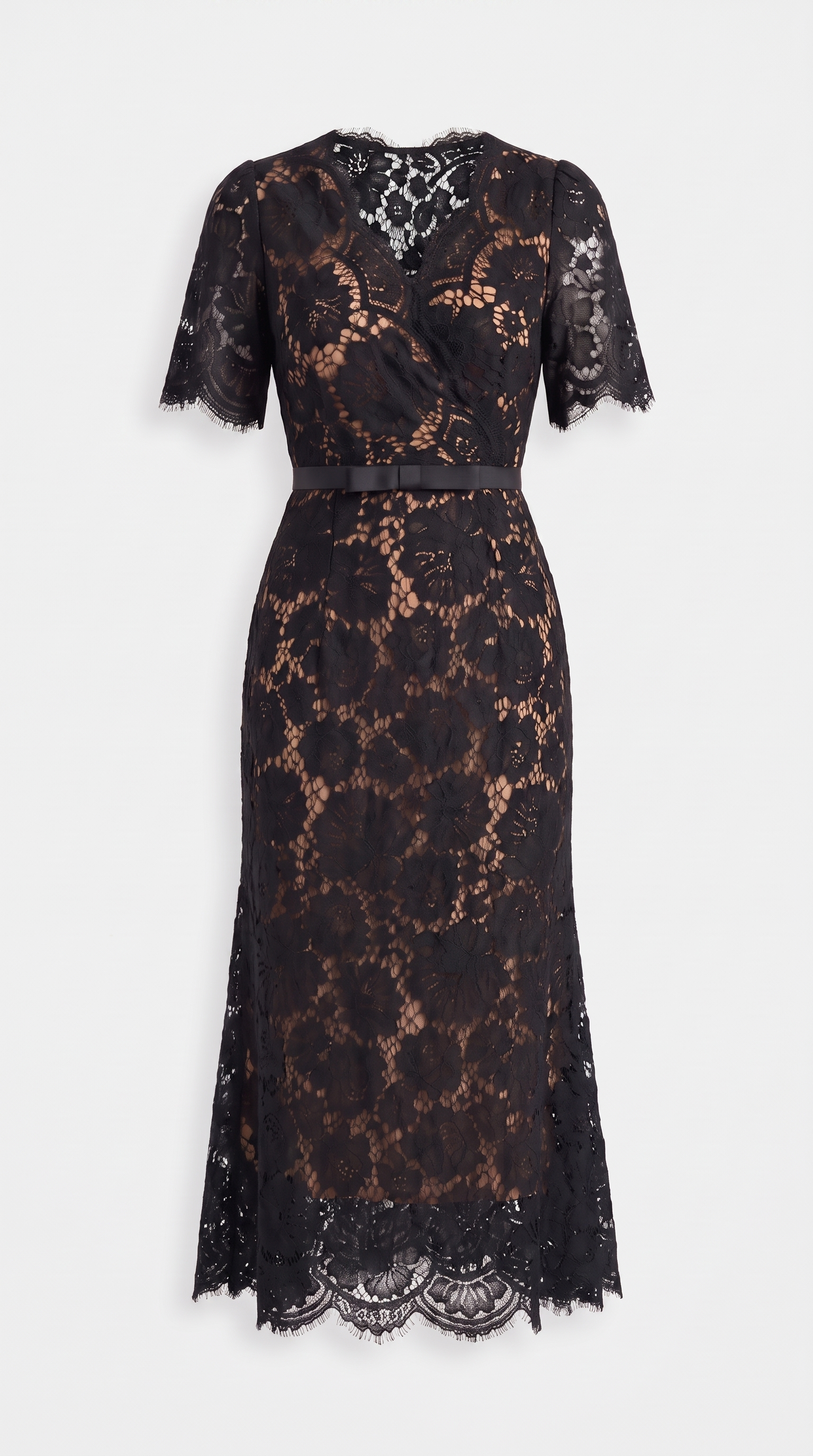 Rhea - Eyelash Lace Trumpet Midi Dress