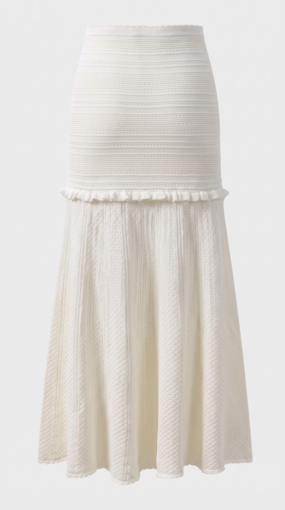 Orsela – Ruffled Cable-Knit Cardigan and Skirt Set White