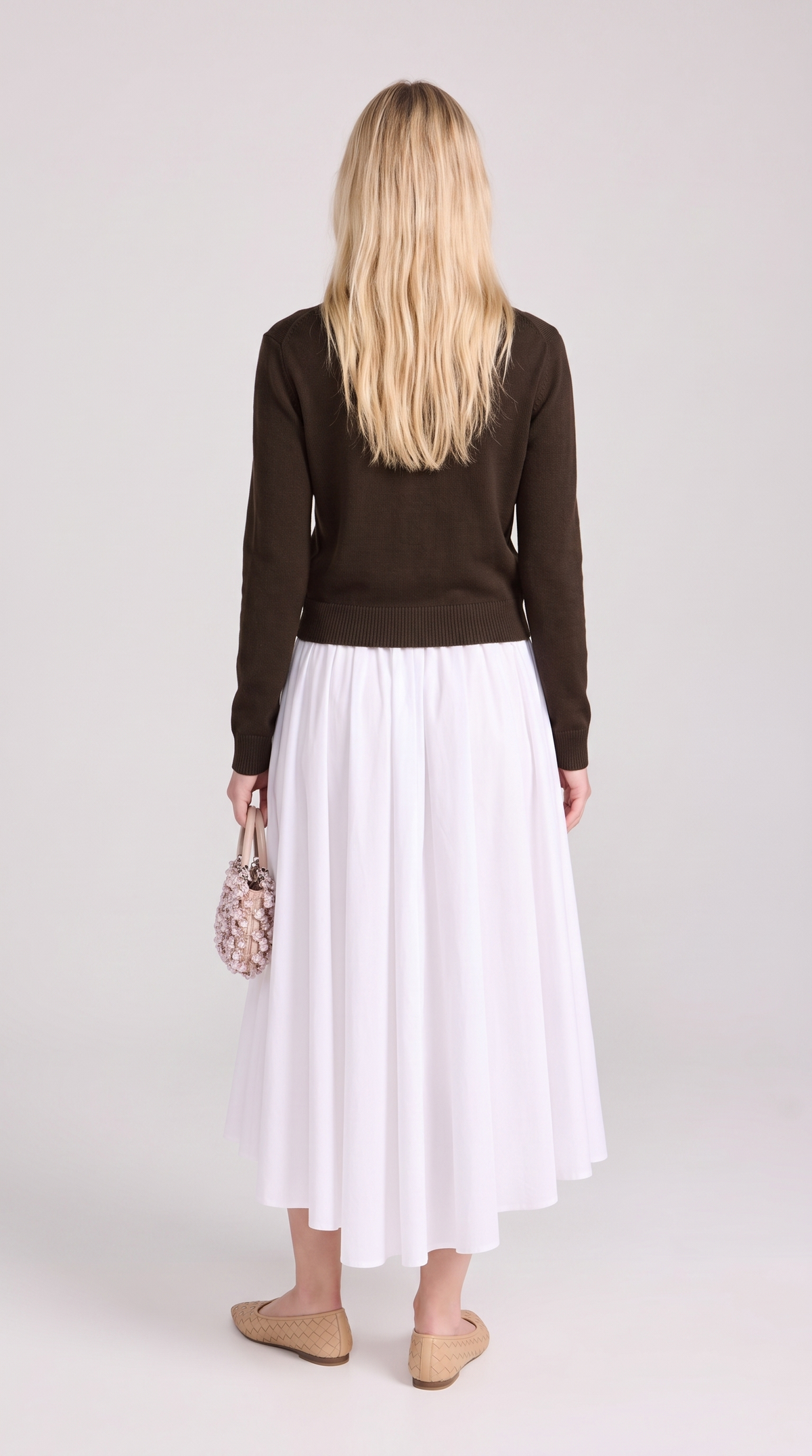 Scala – Asymmetric Gathered Poplin Midi Skirt White