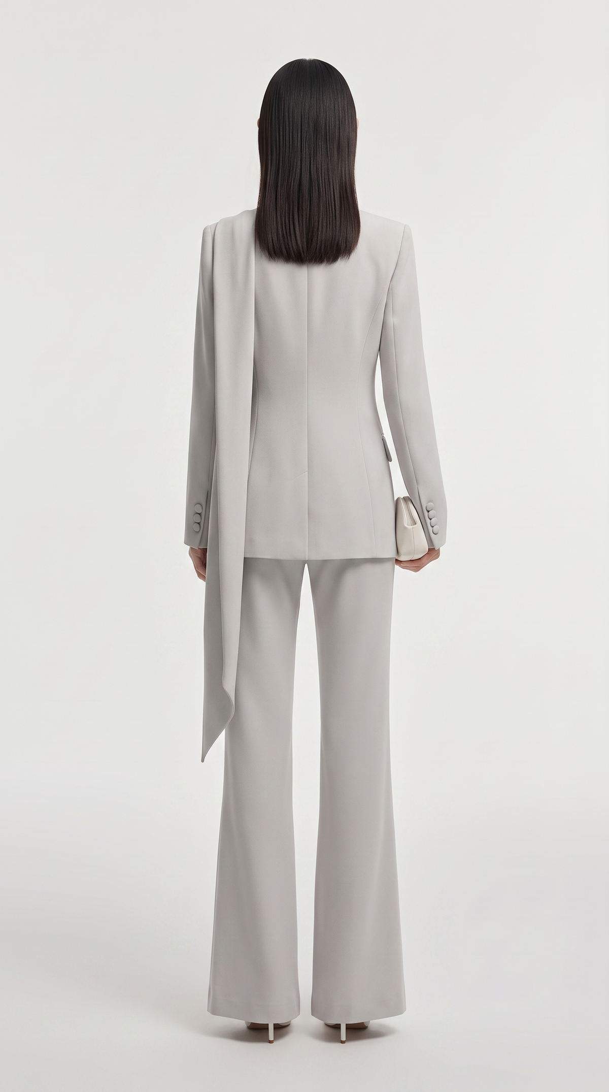 Muro – Asymmetric Cowl-Draped Blazer and Flared Trousers Suit Gray