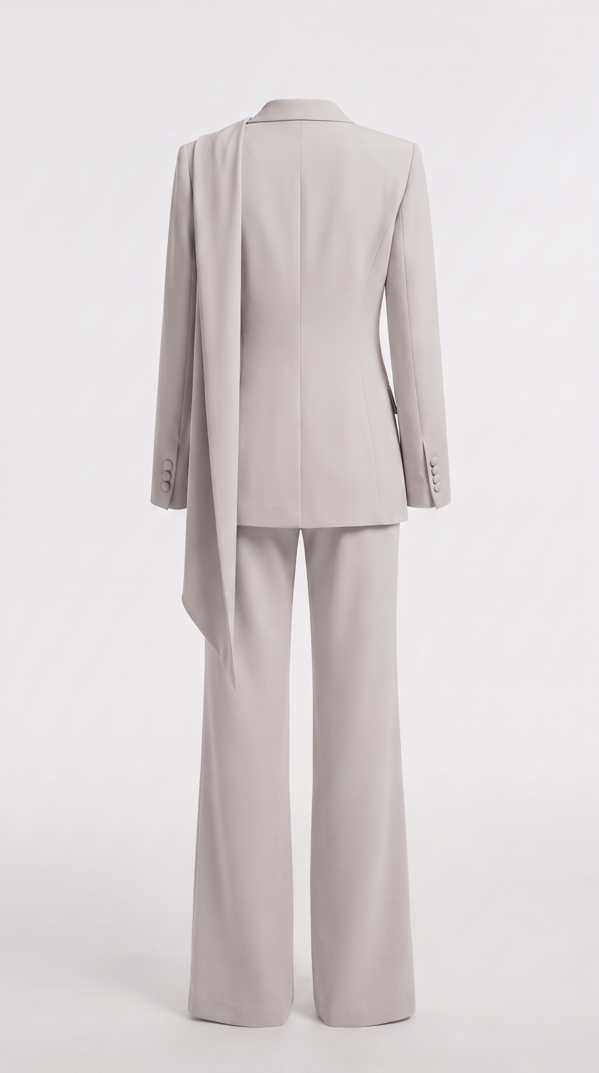Muro – Asymmetric Cowl-Draped Blazer and Flared Trousers Suit Gray