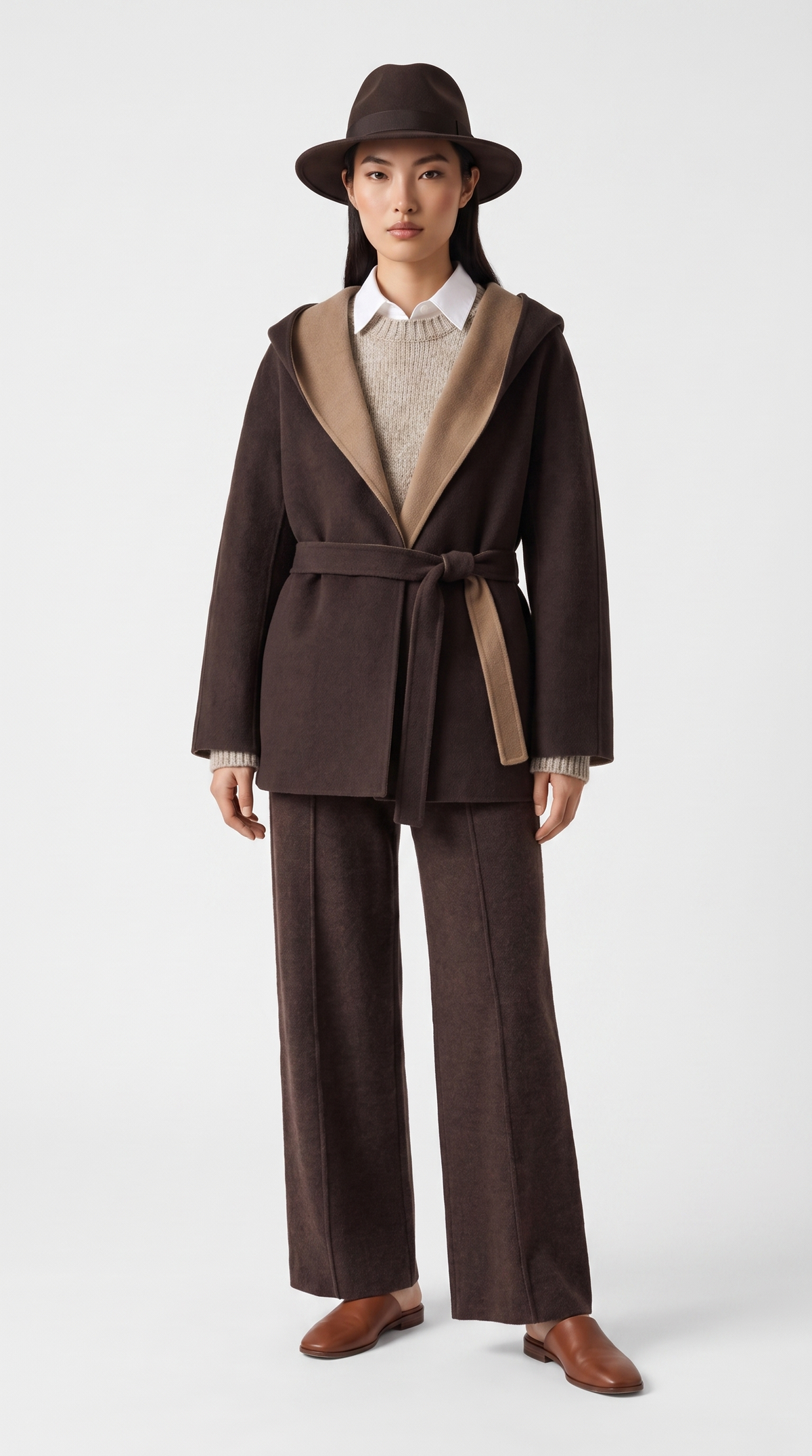 Montale – Reversible Hooded Double-Face Cashmere Blend Wrap Coat Brown