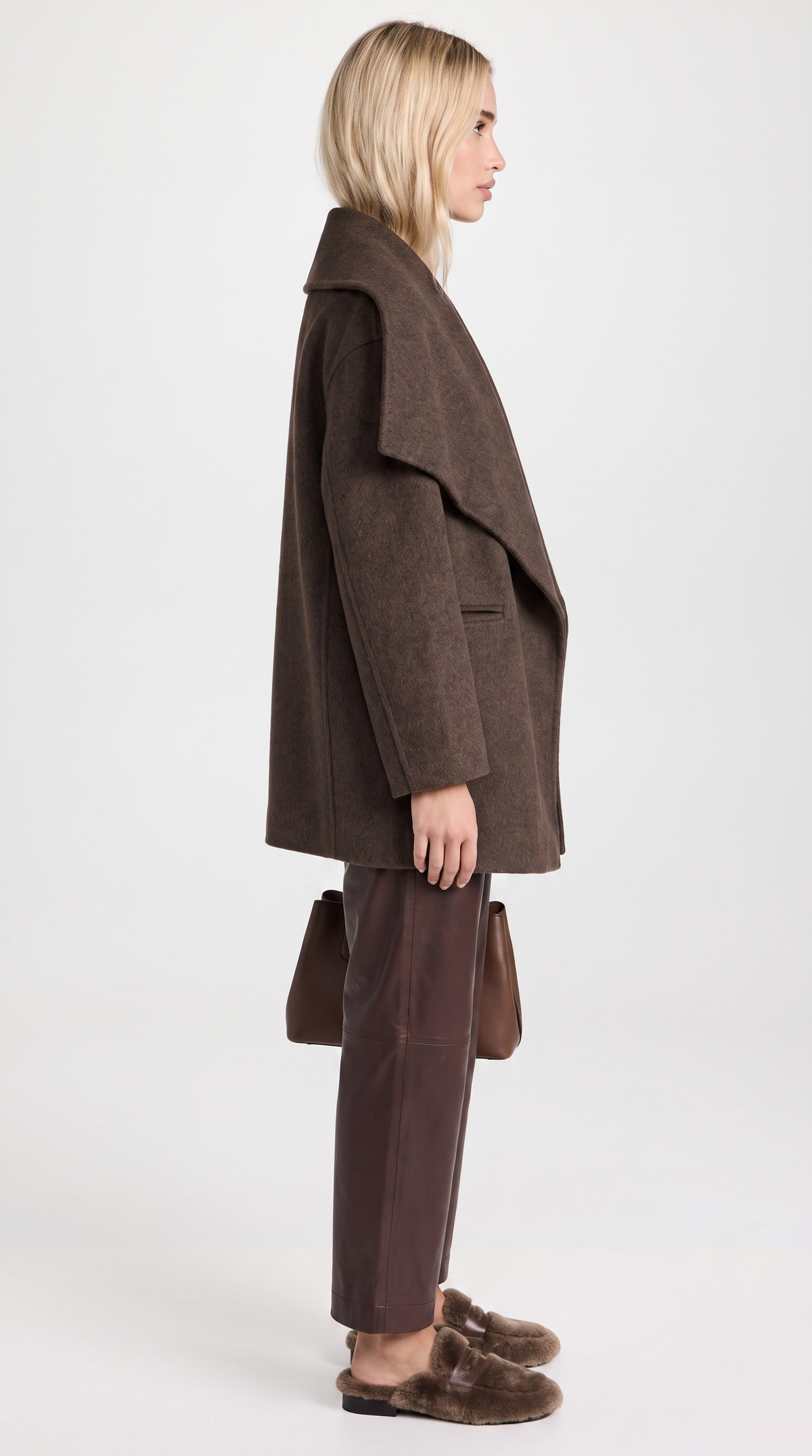 Fabriano – Draped Shawl Collar Wool Wrap Coat Brown
