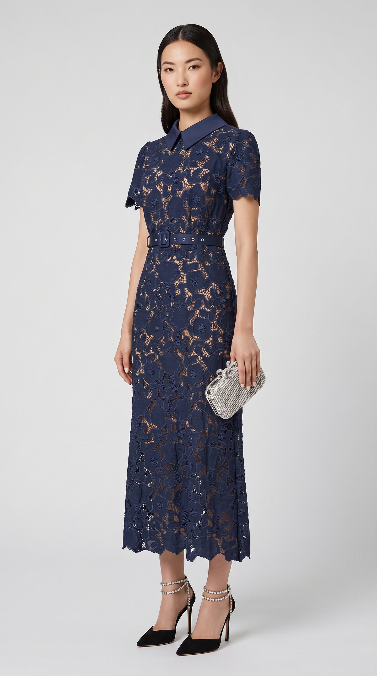 Dune - Belted Floral Lace Midi Dress