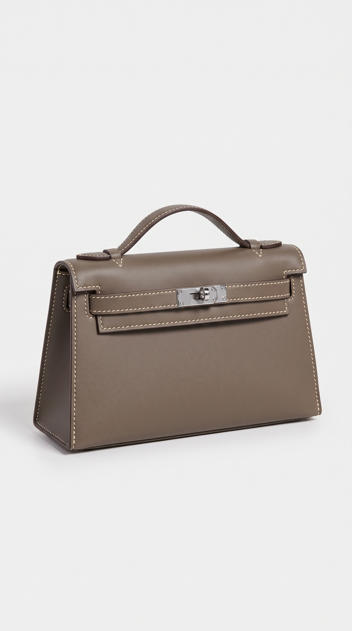 Sofi - Structured Leather Turn-Lock Handle Bag Gray