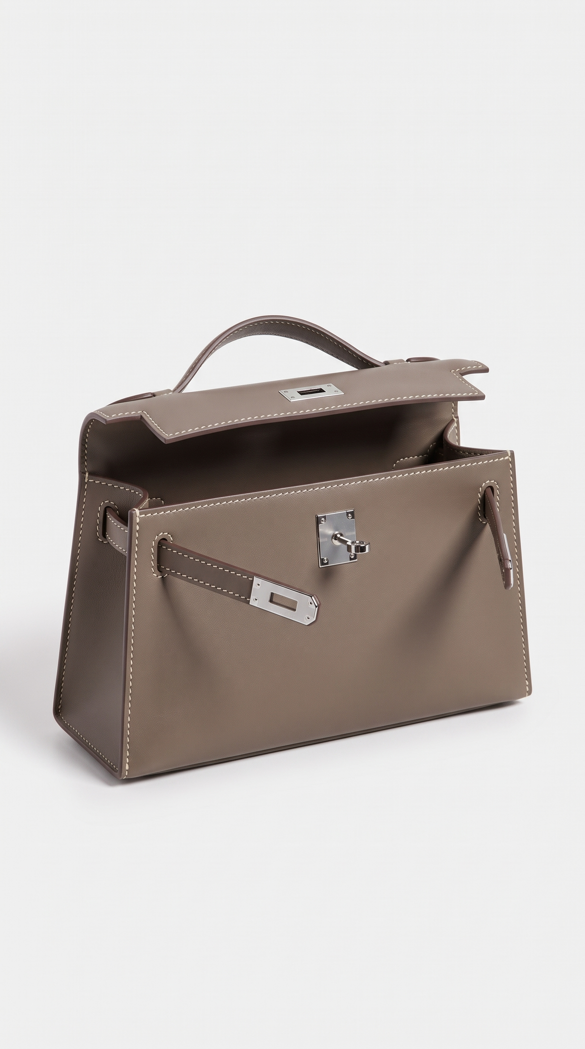 Sofi - Structured Leather Turn-Lock Handle Bag Gray