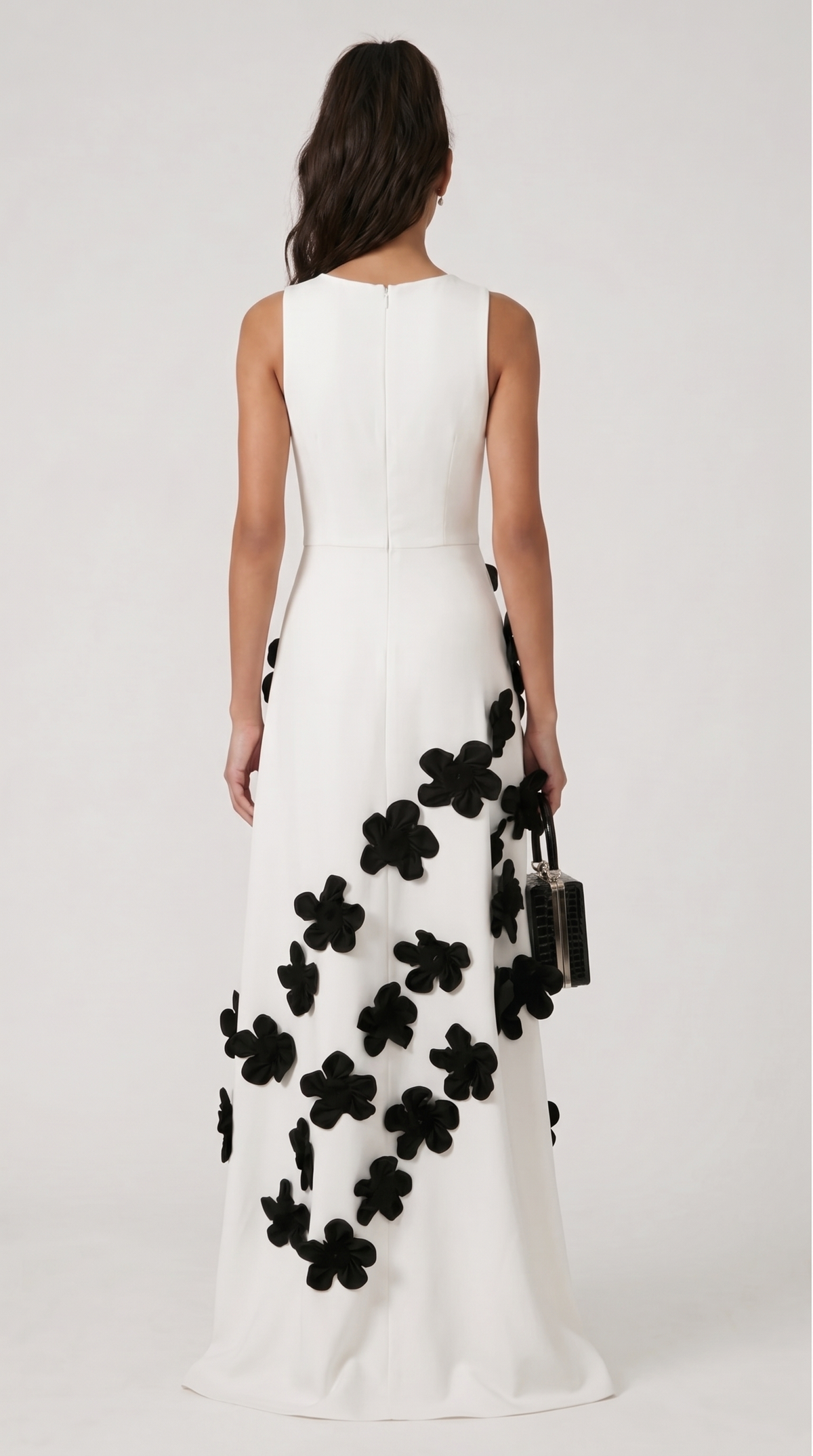 Dotta - 3D-Blumen Applikation ärmelloses Maxikleid Weiß