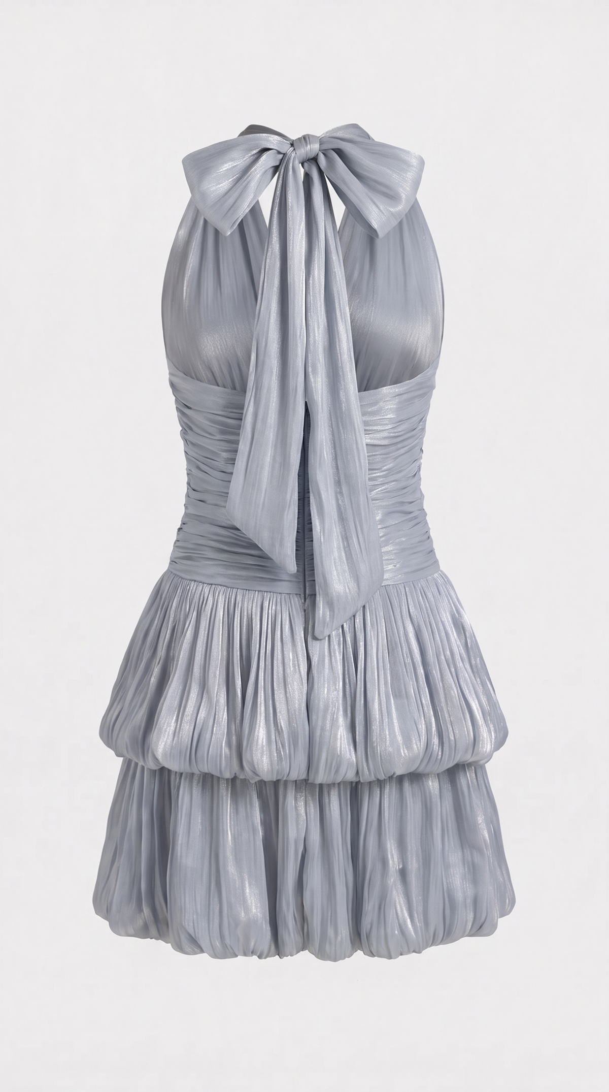 Sari – Metallic gerafftes Neckholder-Mini-Blasenkleid