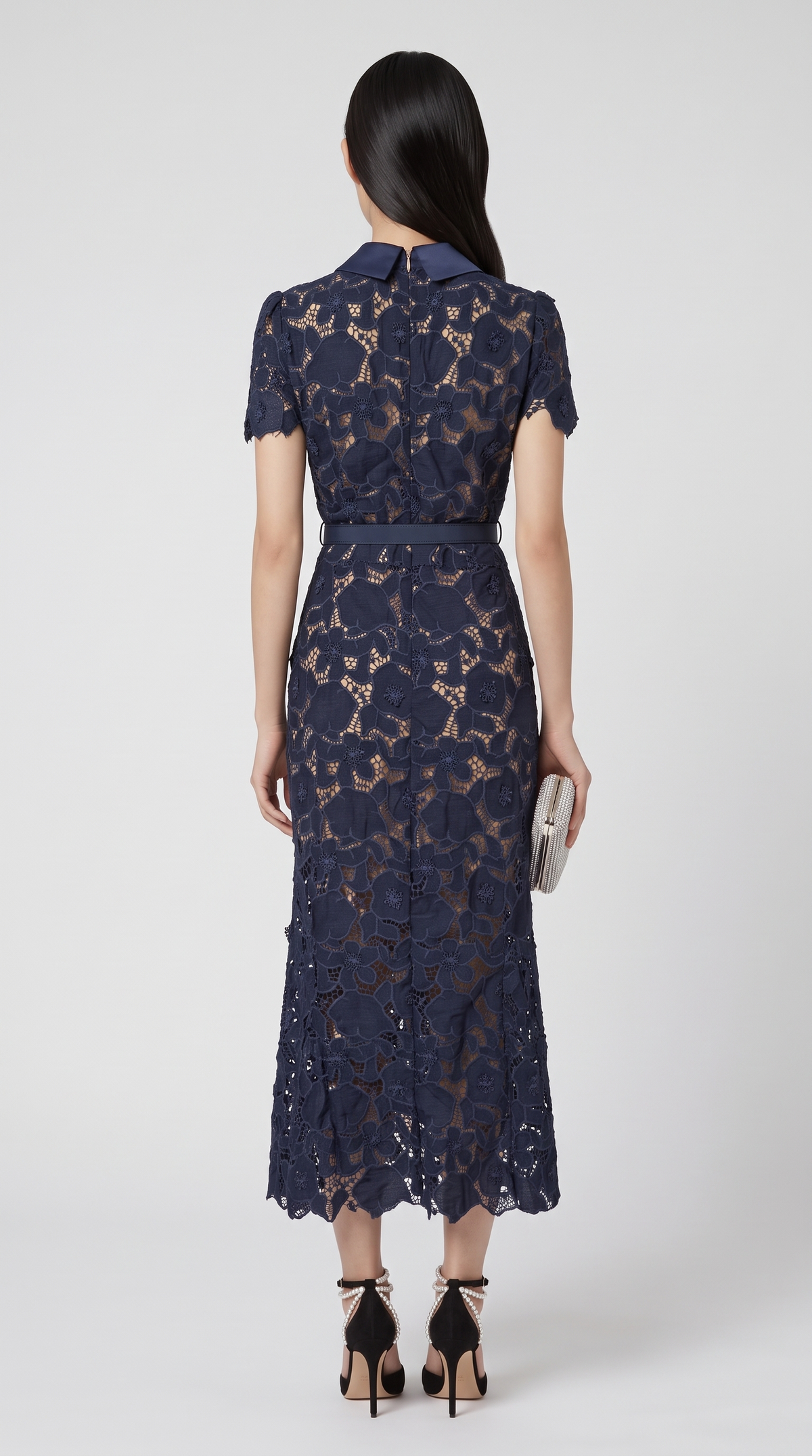 Dune - Belted Floral Lace Midi Dress