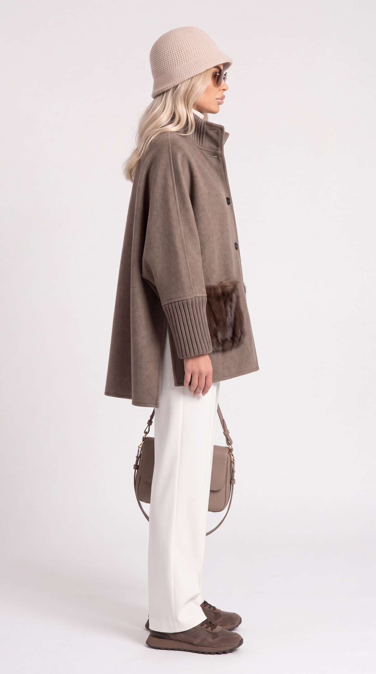 Seriss – Mink Fur Pocket Cashmere & Wool Blend Knit Sweater Brown