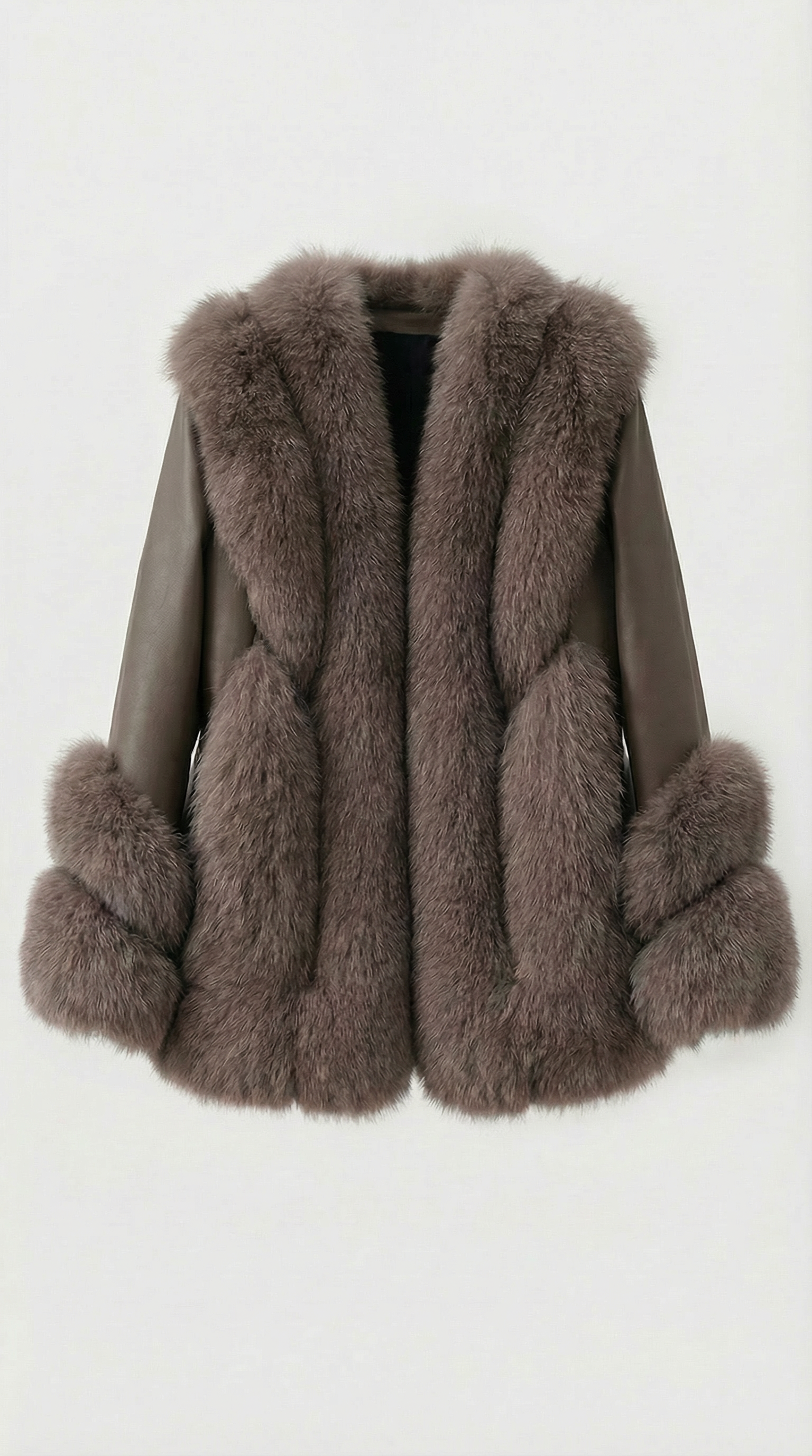 Esker – Fuchs-Pelz und echtes Leder klassischer Mantel Braun