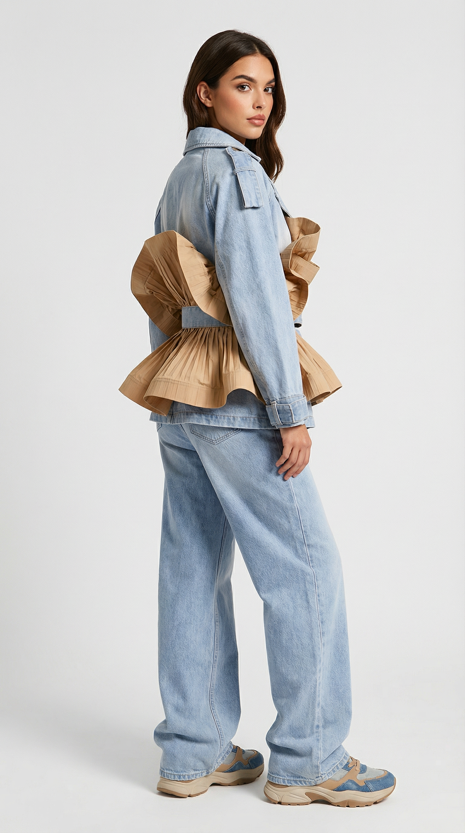 Seraphine - Giacca di Jeans con Volant e Classico Colletto a Revers