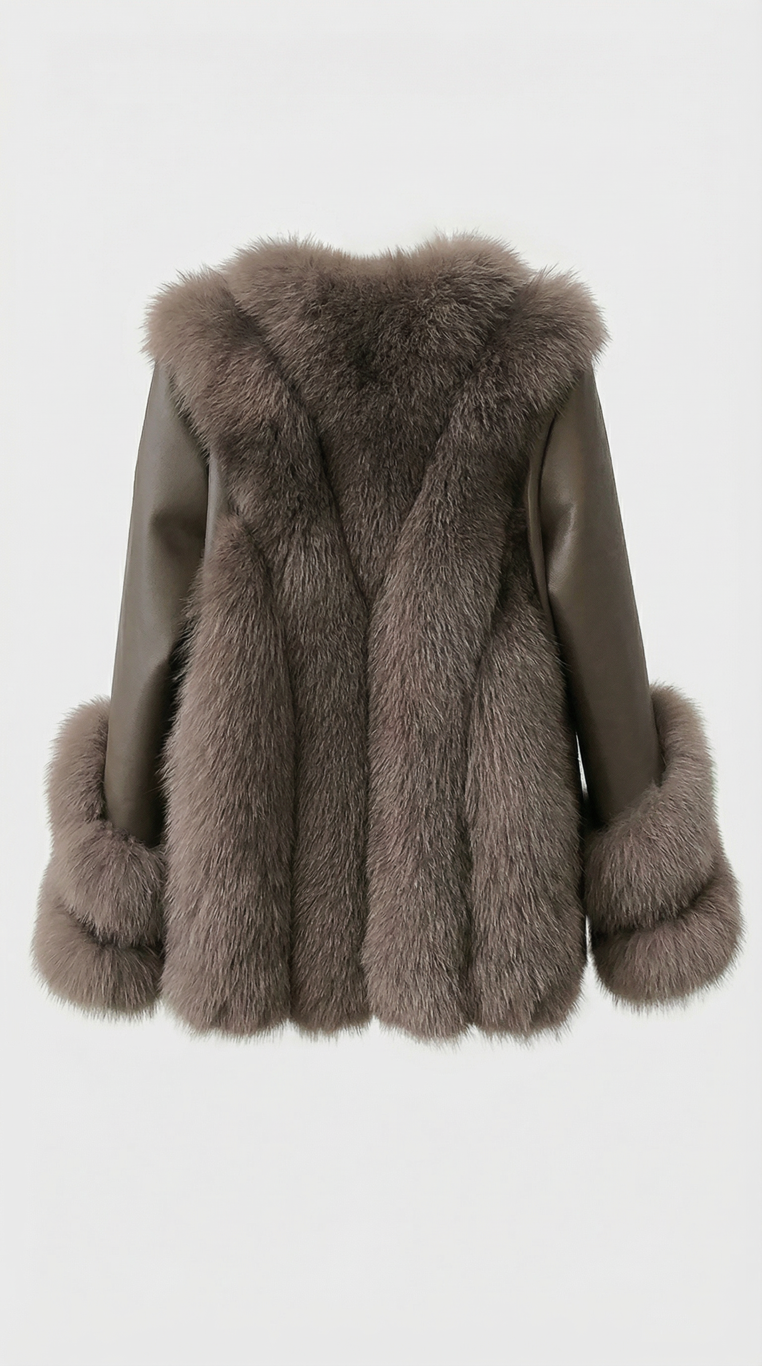 Esker – Fuchs-Pelz und echtes Leder klassischer Mantel Braun
