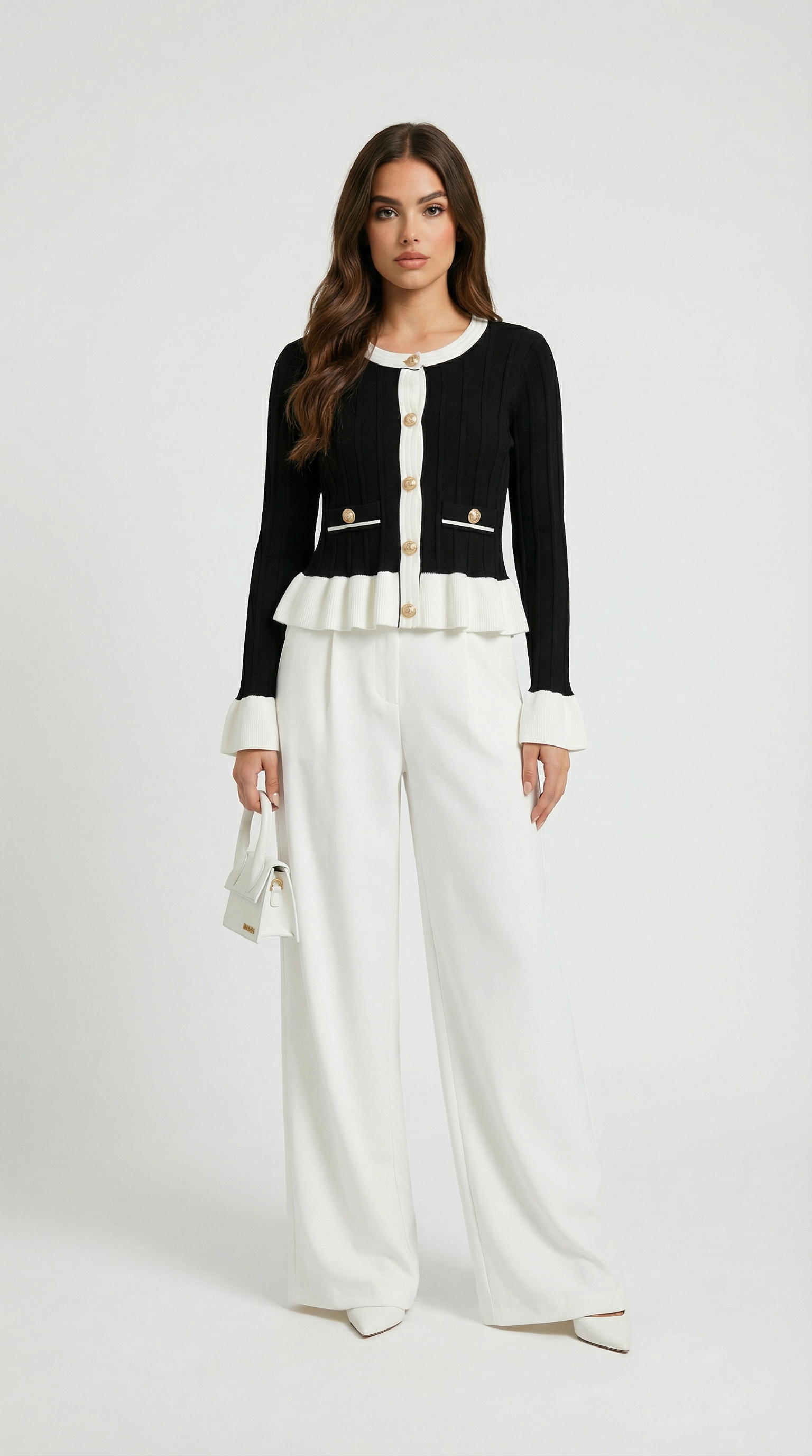 كاسو - كارديغان برقبة دائرية وأكمام واسعة أنيقة